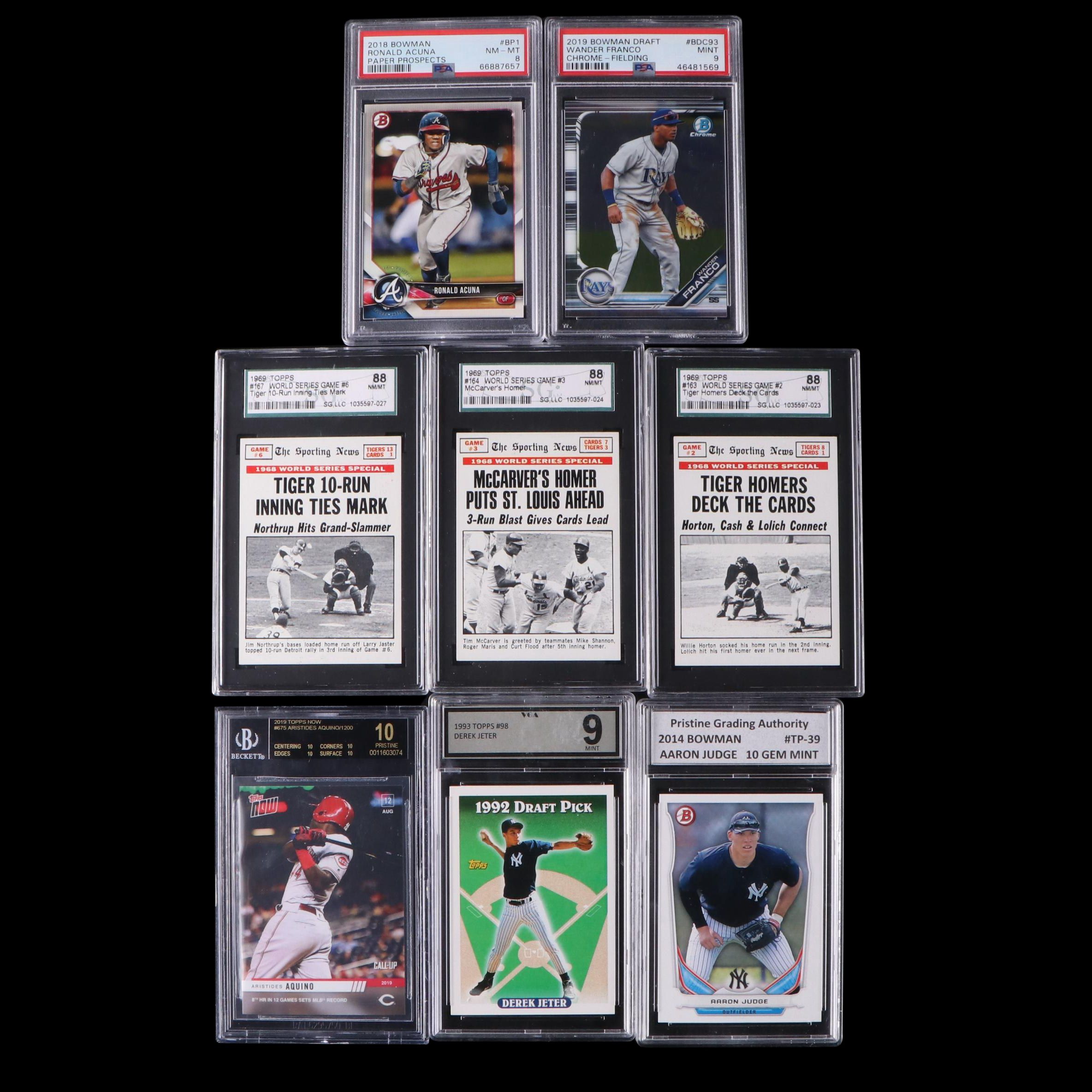 Bowman with Other Graded Baseball Cards Featuring Aaron Judge, Derek Jeter