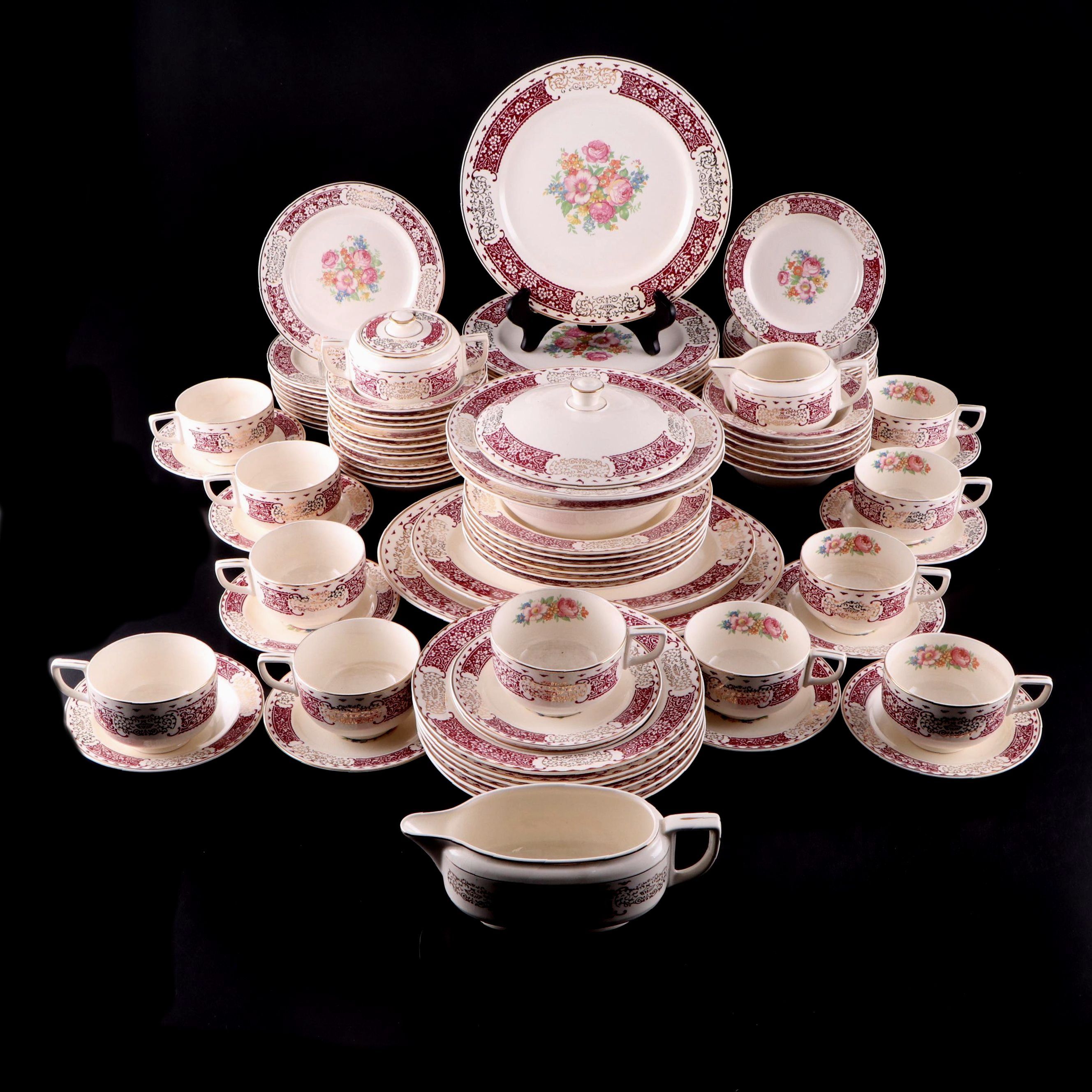 Homer Laughlin "Royal Maroon" Ceramic Dinnerware, 1941-1948