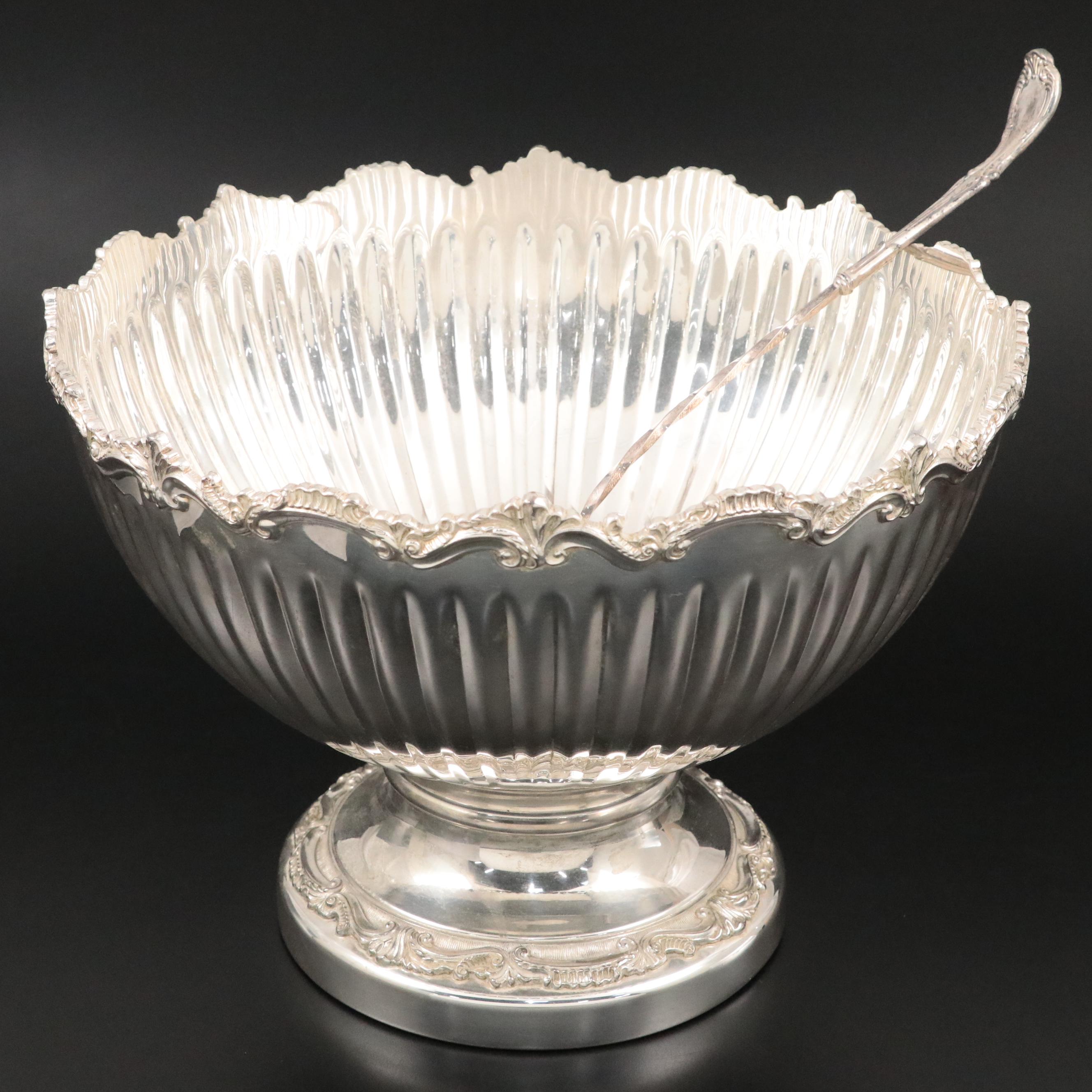 Goldfeder Silverware Co. Georgian Style Punch Bowl and Other Double Spout Ladle