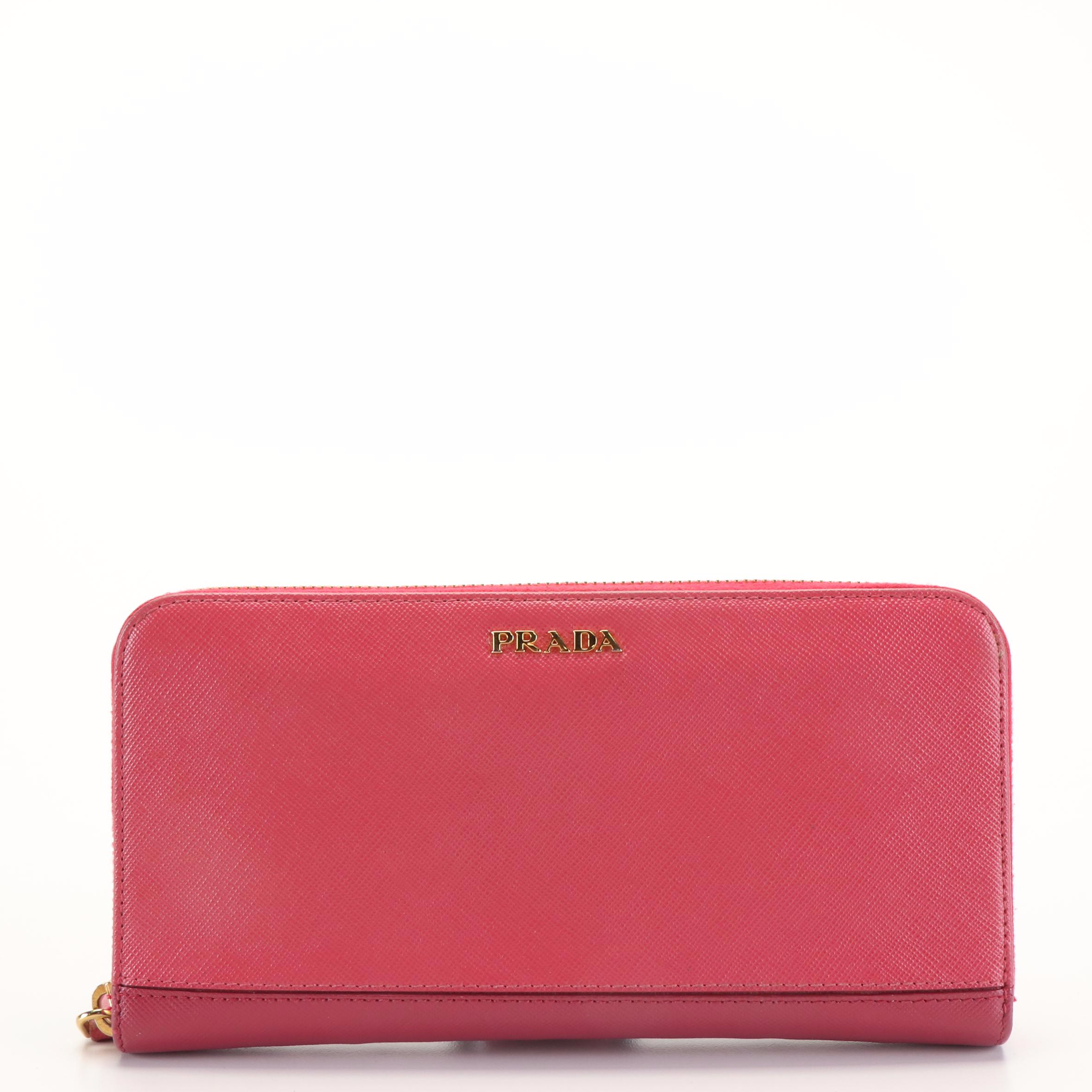 Prada Long Wallet in Pink Saffiano Leather