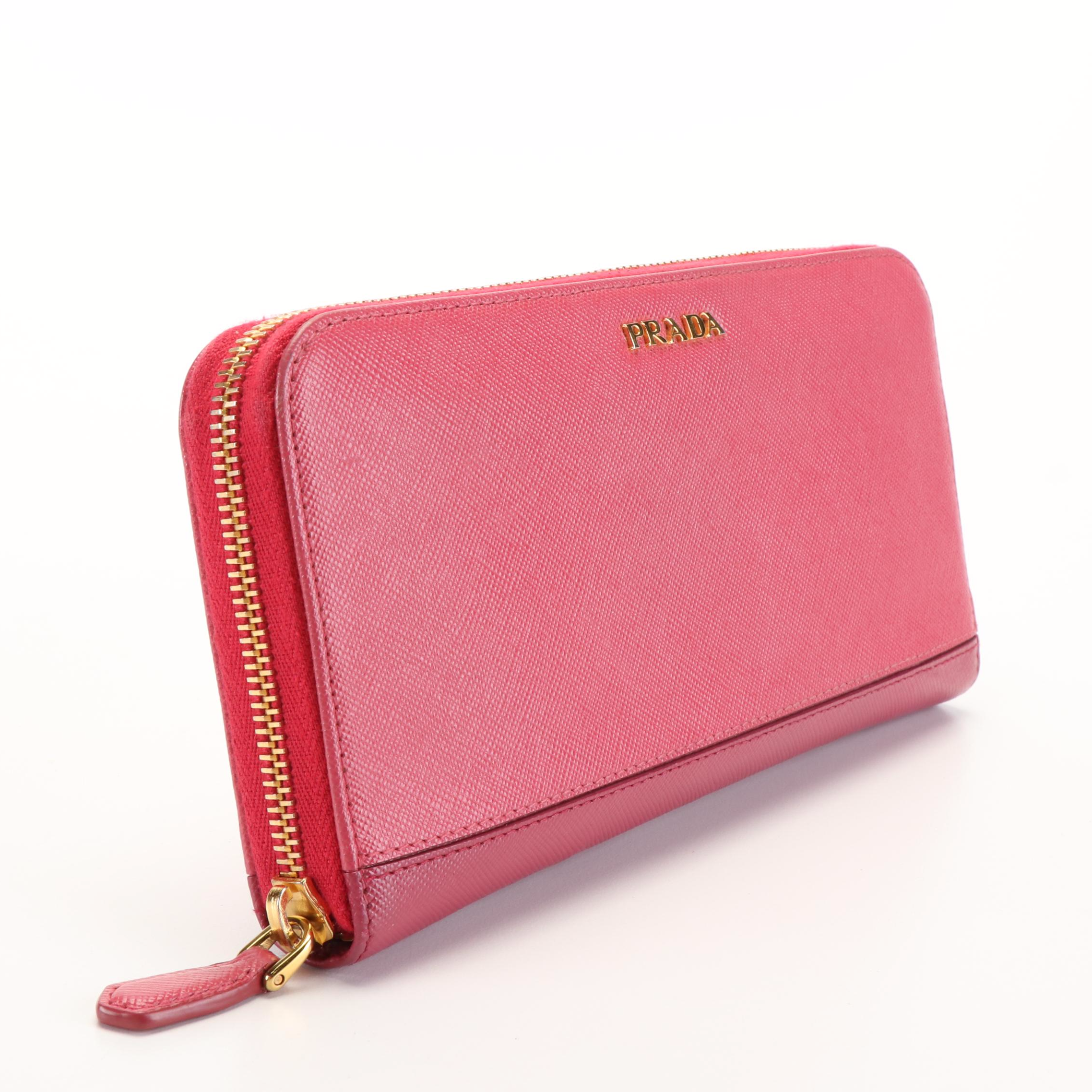 Prada Long Wallet in Pink Saffiano Leather
