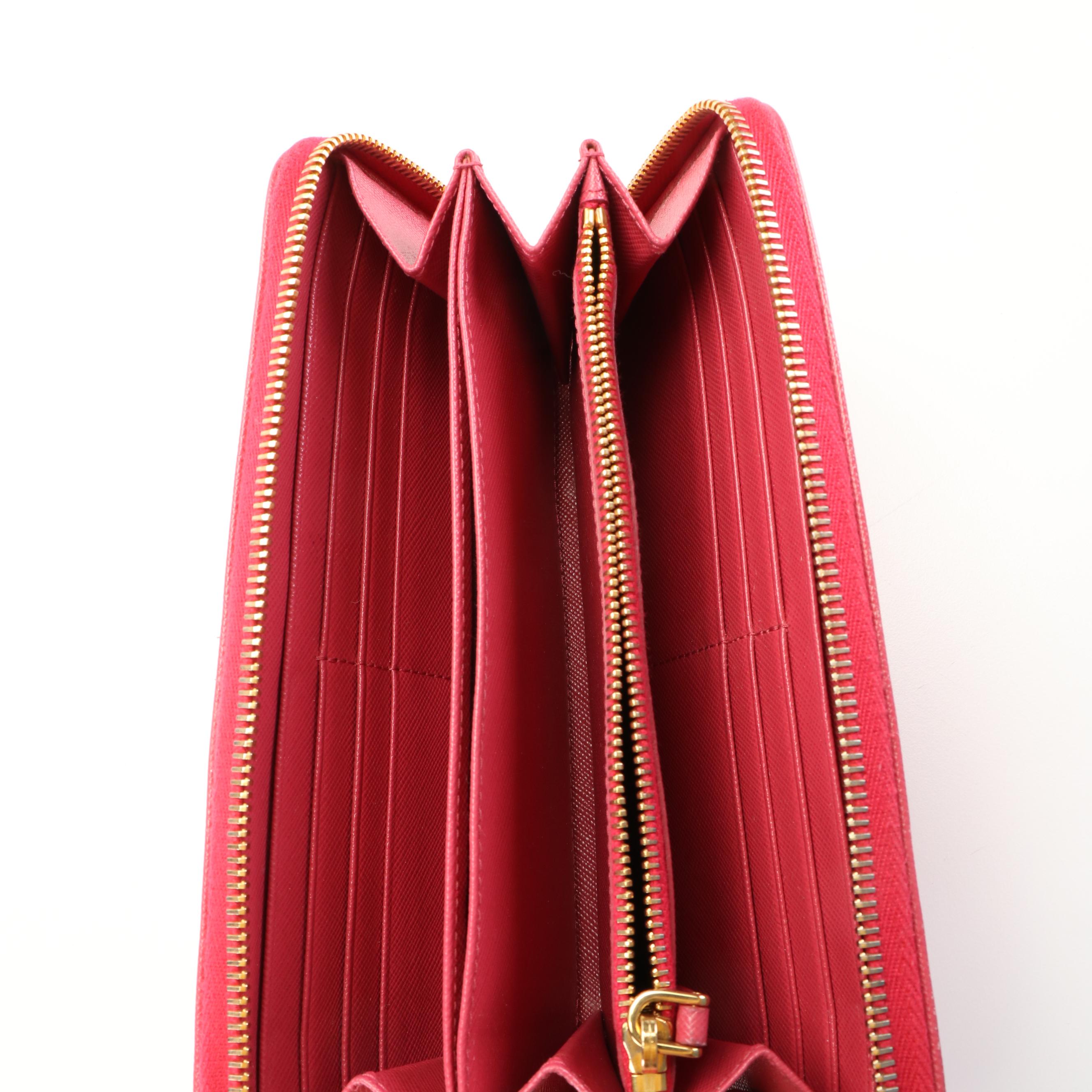 Prada Long Wallet in Pink Saffiano Leather