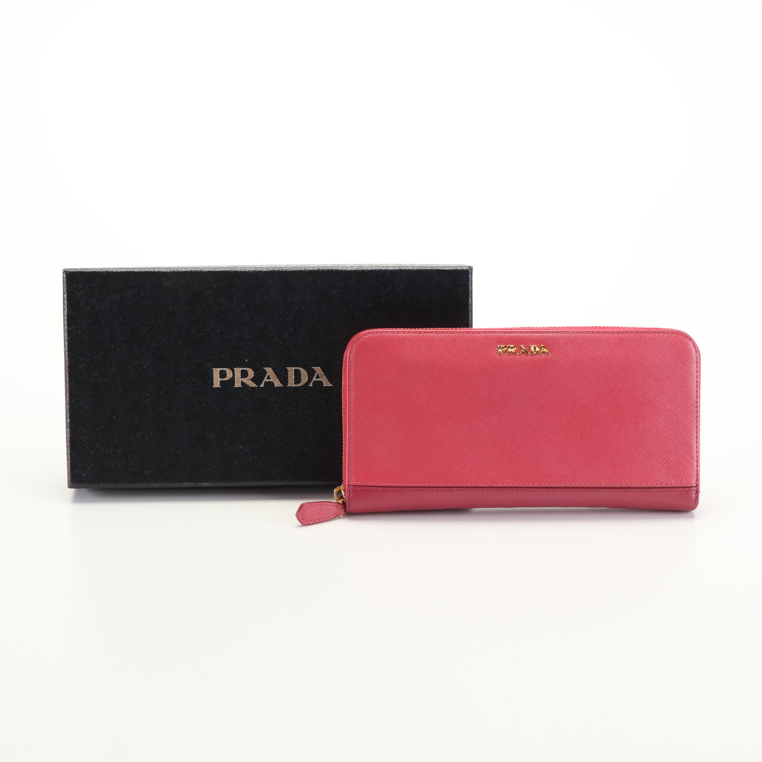 Prada Long Wallet in Pink Saffiano Leather