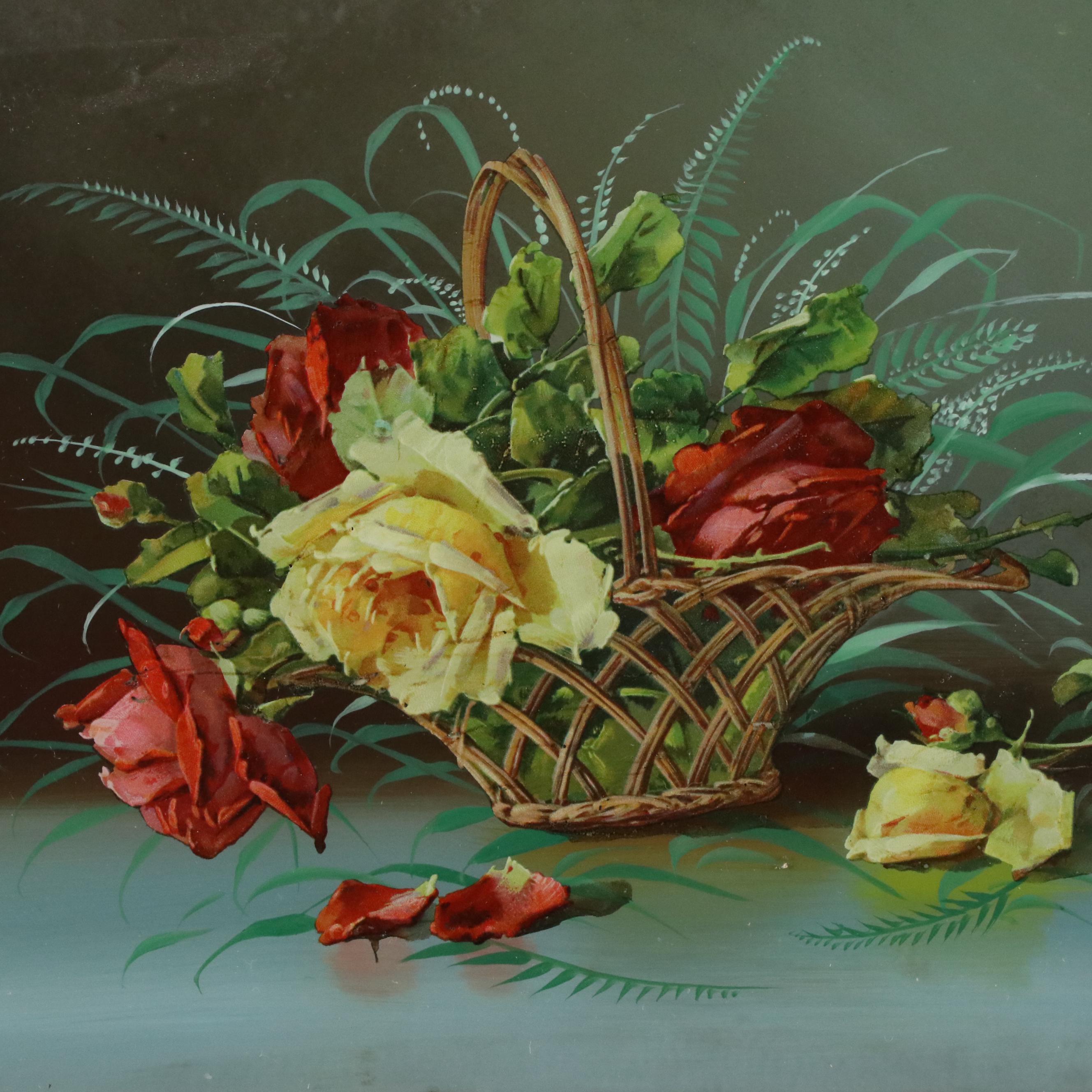 Chromolithographs of Still Lifes with Baskets of Flowers