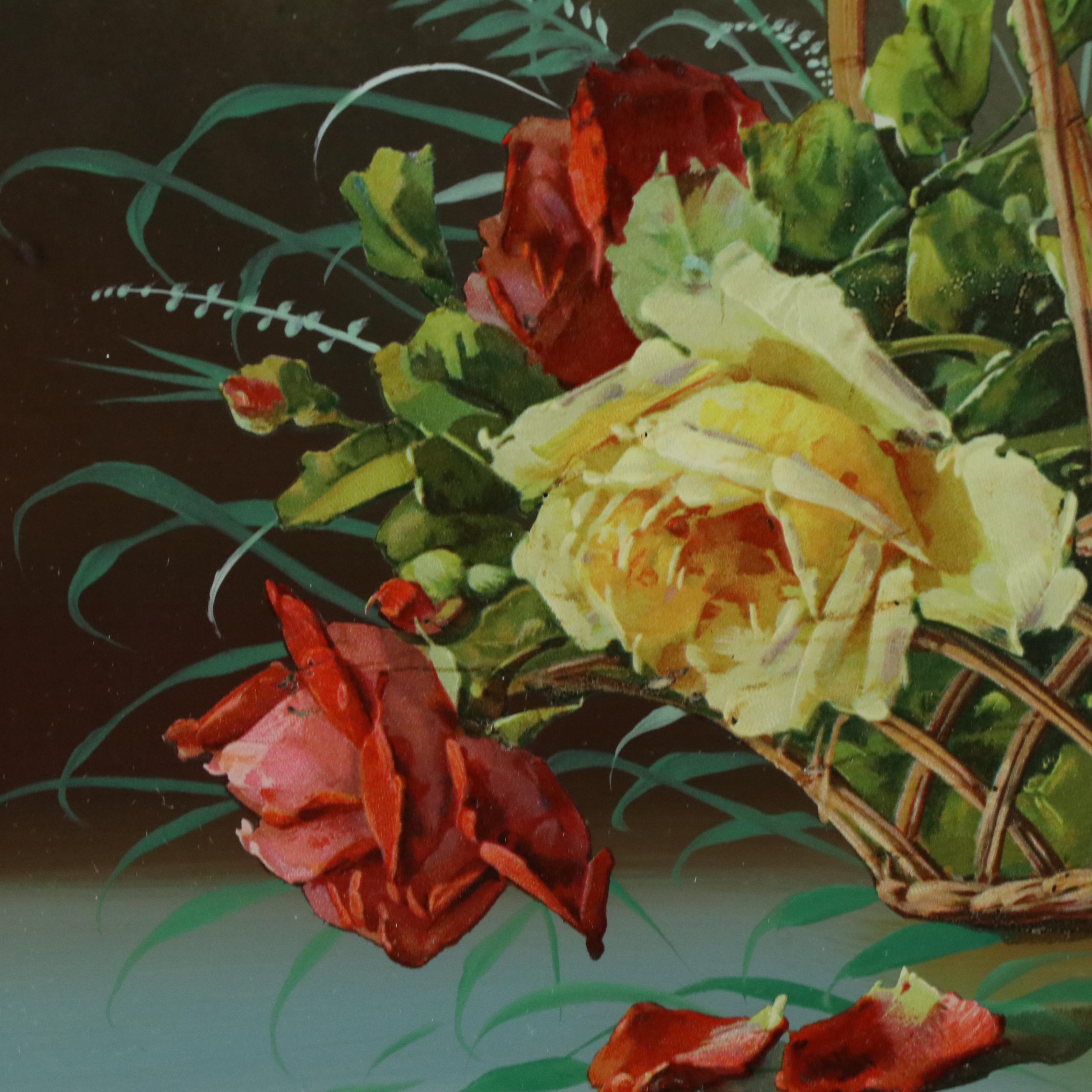 Chromolithographs of Still Lifes with Baskets of Flowers