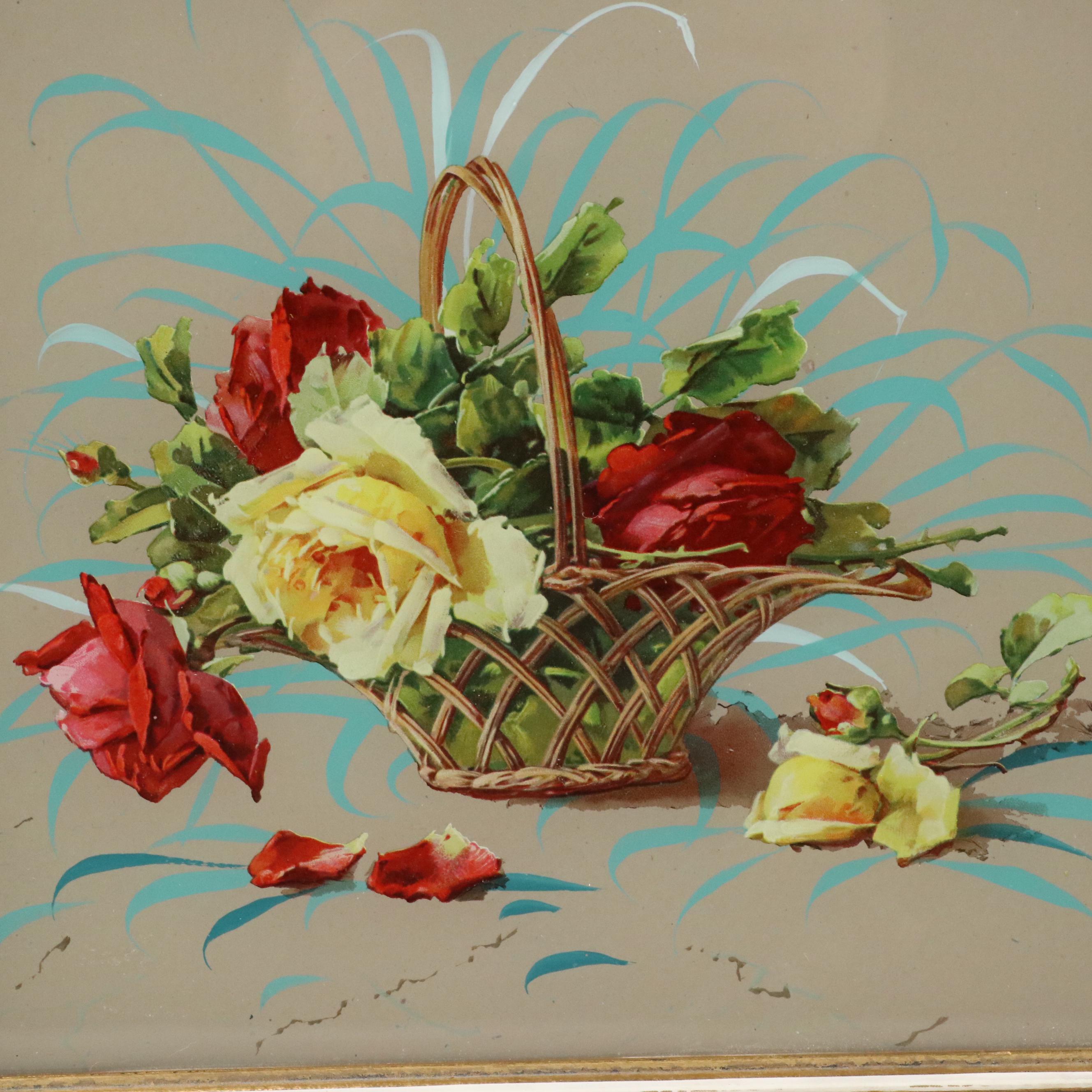 Chromolithographs of Still Lifes with Baskets of Flowers