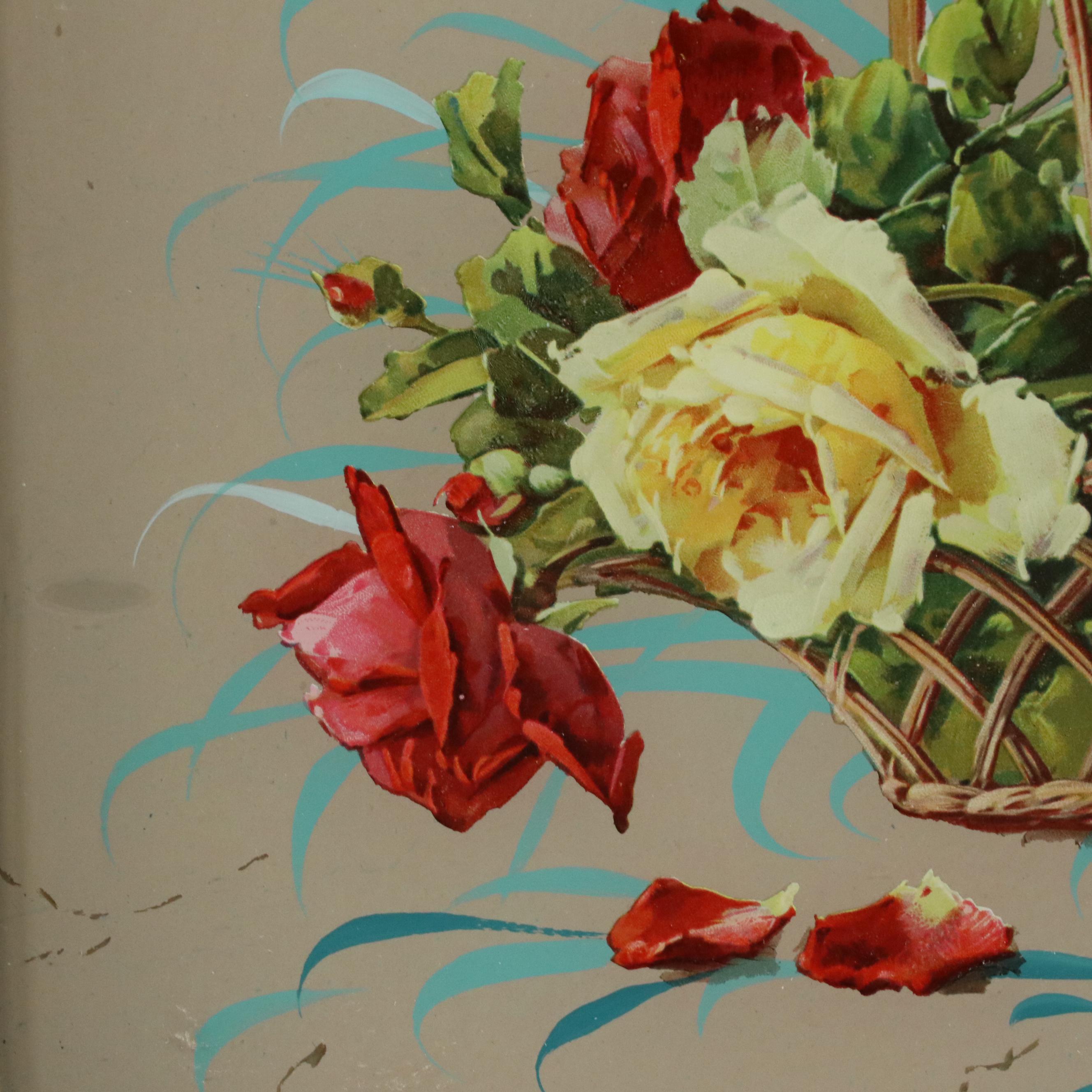Chromolithographs of Still Lifes with Baskets of Flowers
