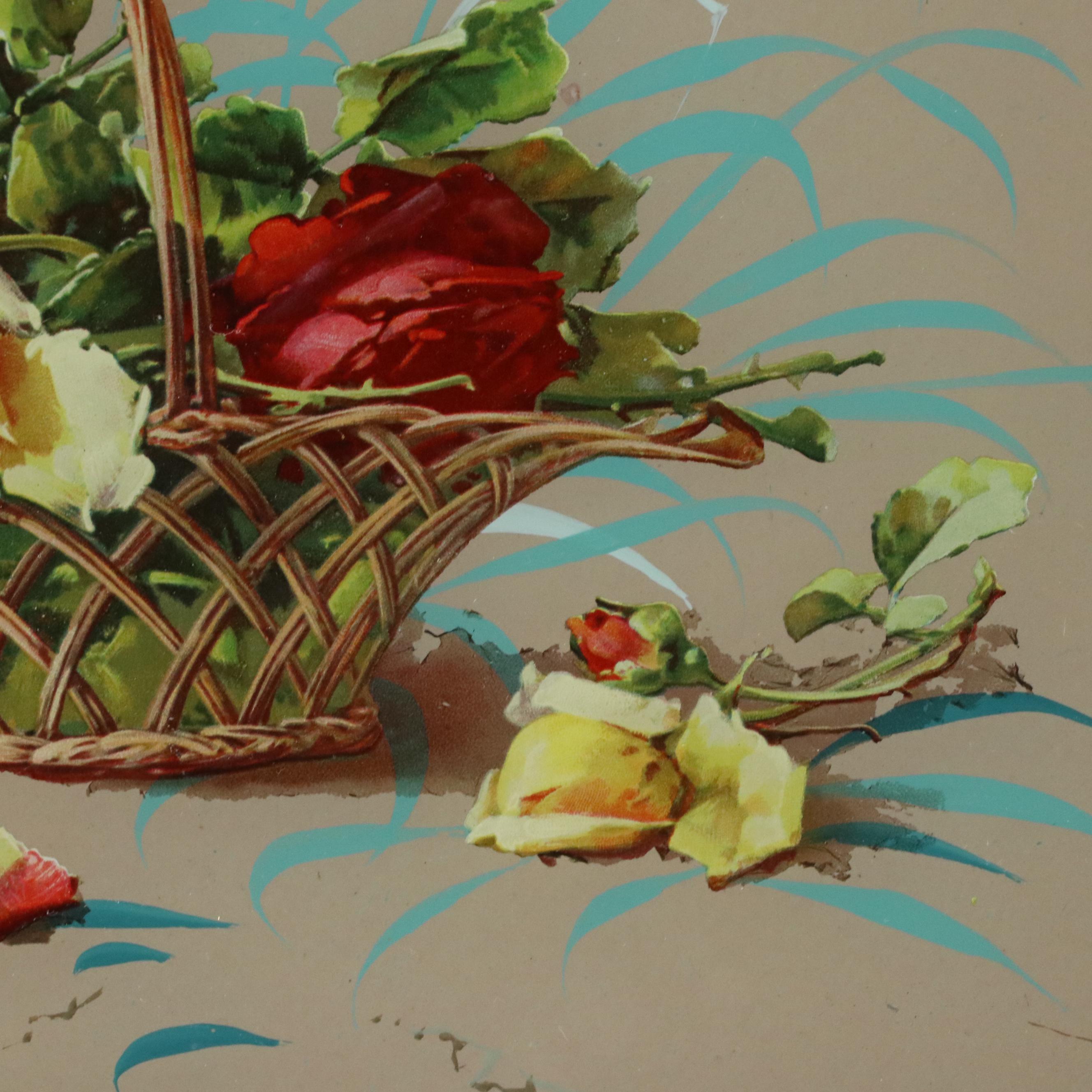 Chromolithographs of Still Lifes with Baskets of Flowers