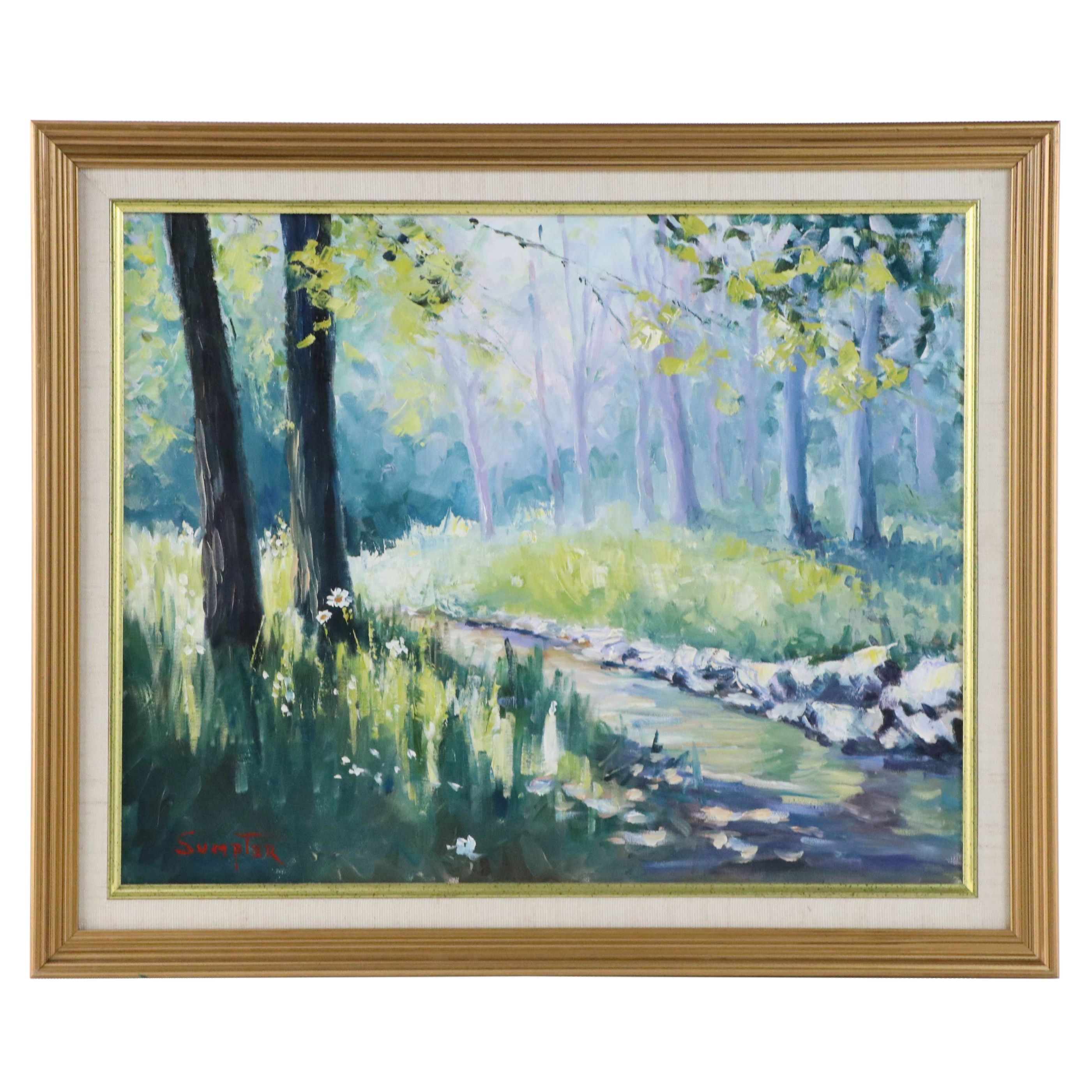 Sumpter Oil Painting of a Landscape with a Stream
