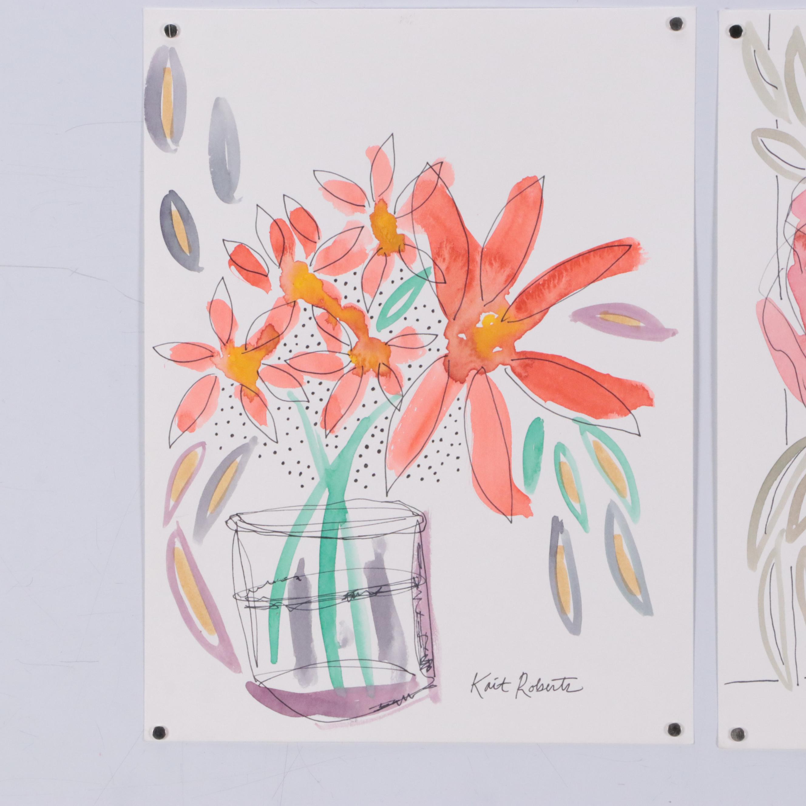 Kait Roberts "Modern Flowers" and "Juicy Blooms" Watercolor Paintings