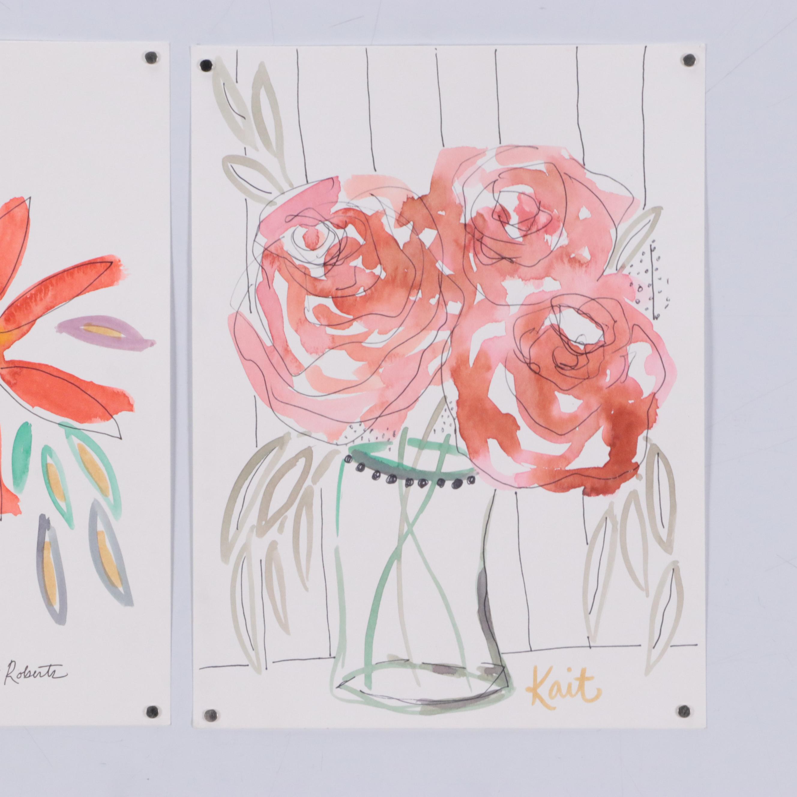 Kait Roberts "Modern Flowers" and "Juicy Blooms" Watercolor Paintings