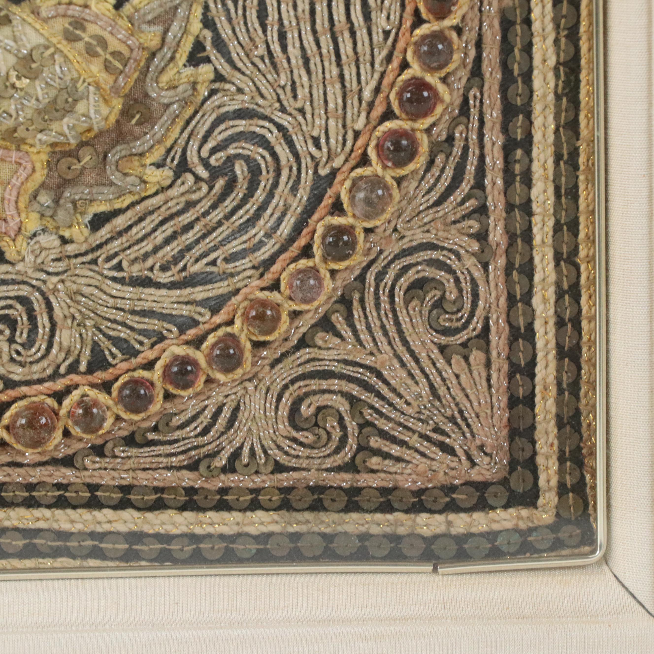 Burmese Handmade Figural Kalaga Framed Wall Hanging