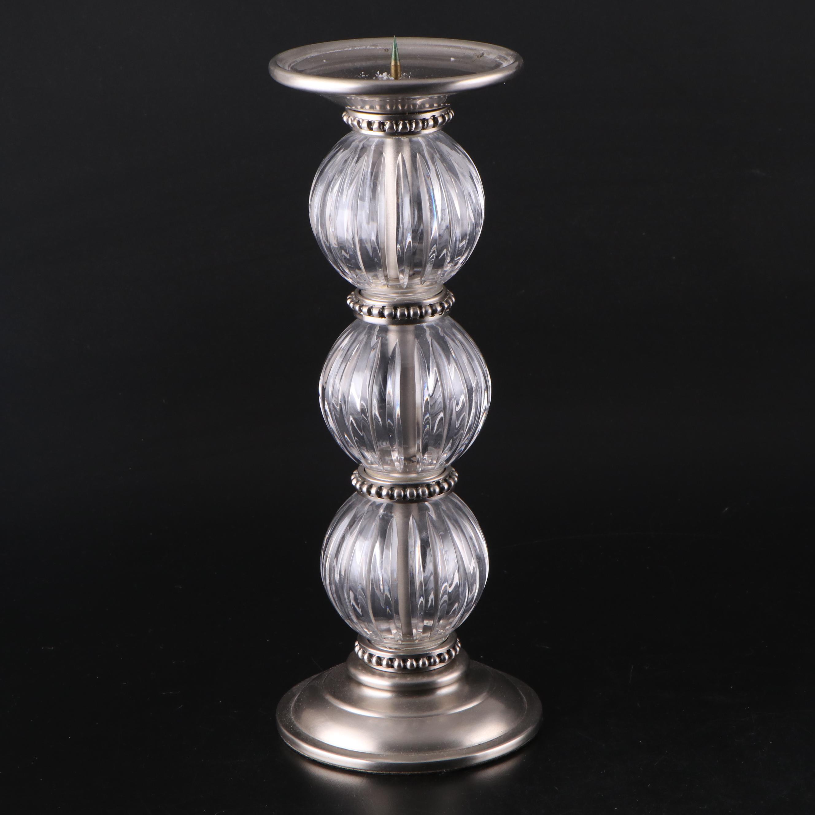 Brushed Nickel and Stacked Acrylic Orb Pillar Candle Holders
