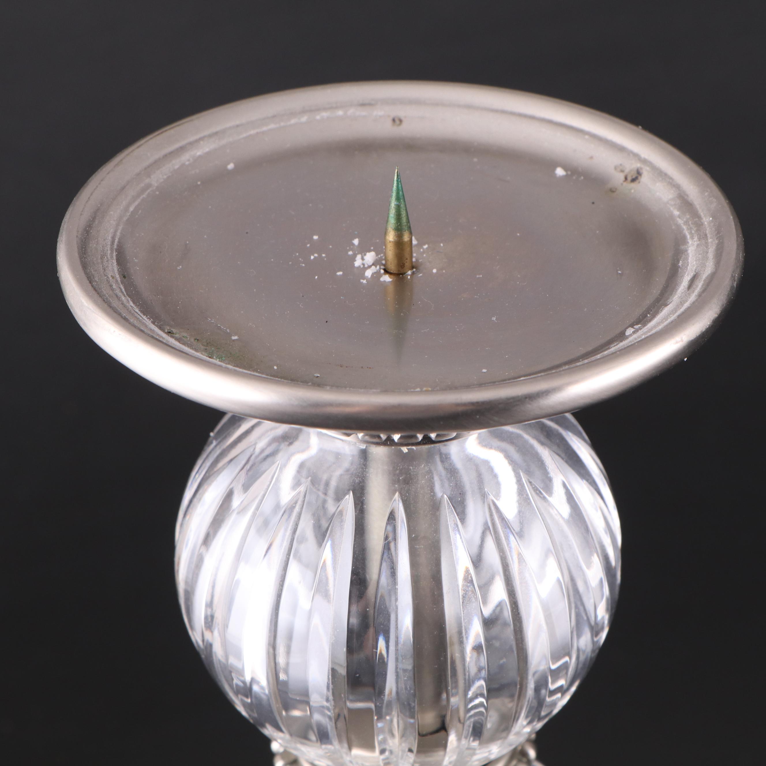 Brushed Nickel and Stacked Acrylic Orb Pillar Candle Holders