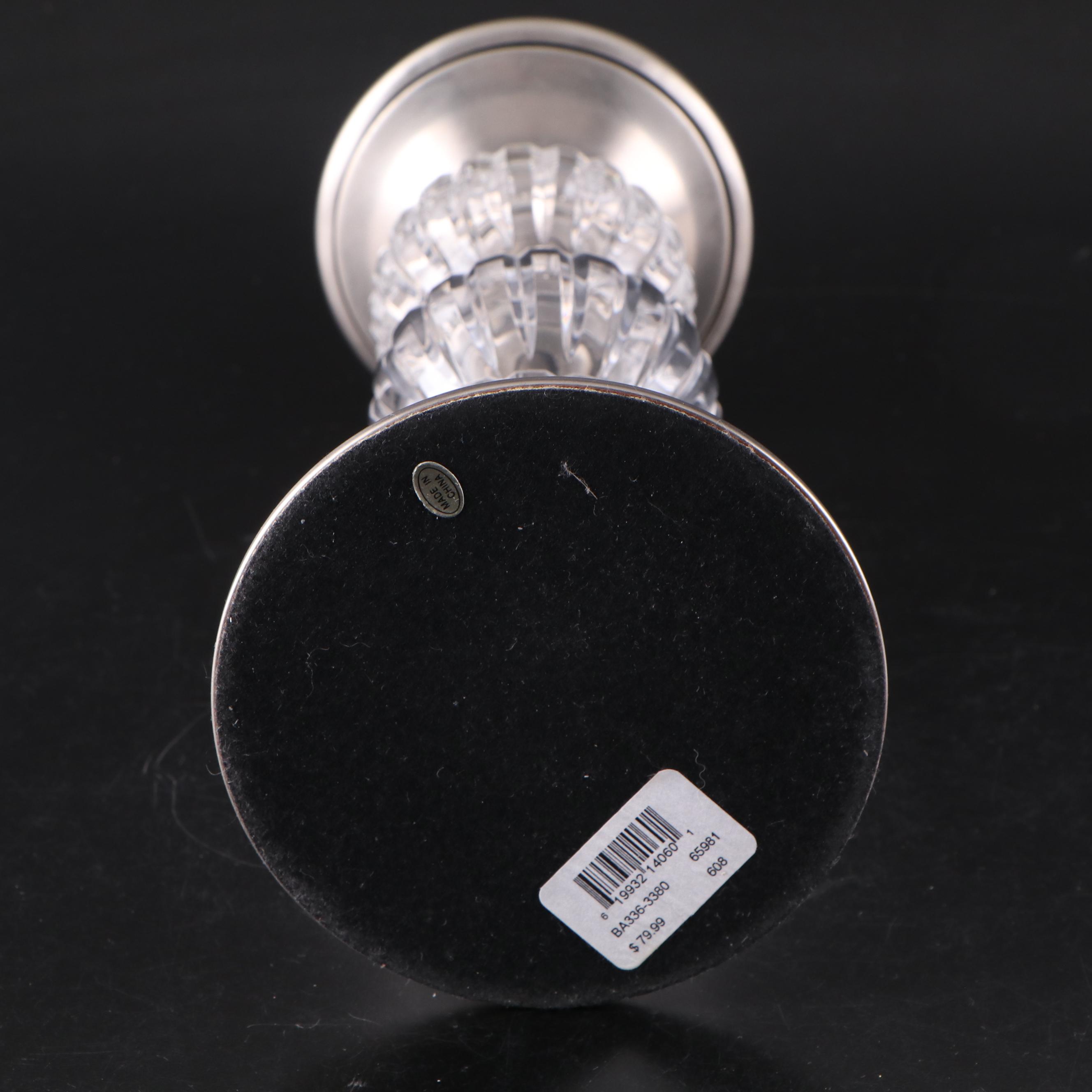 Brushed Nickel and Stacked Acrylic Orb Pillar Candle Holders