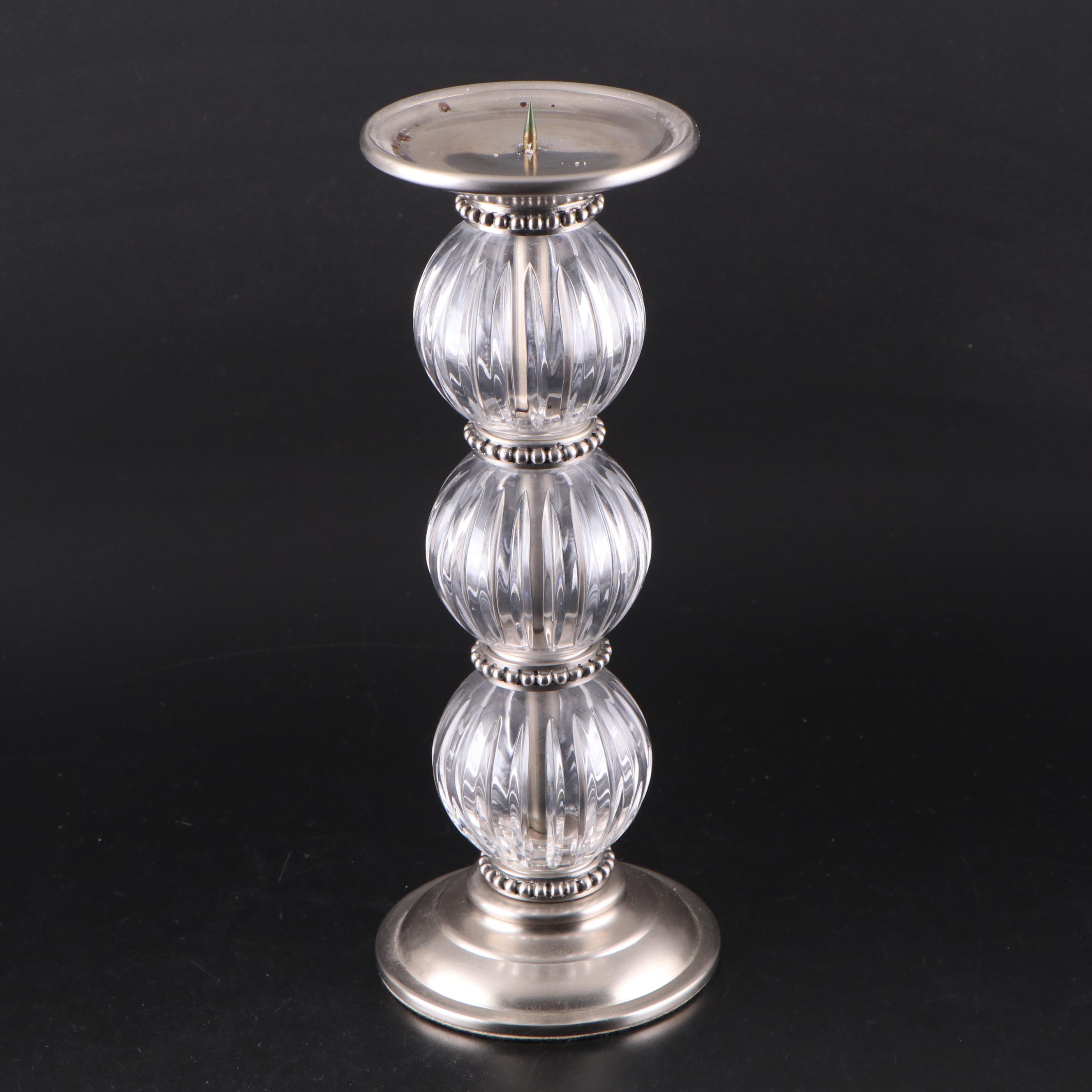 Brushed Nickel and Stacked Acrylic Orb Pillar Candle Holders