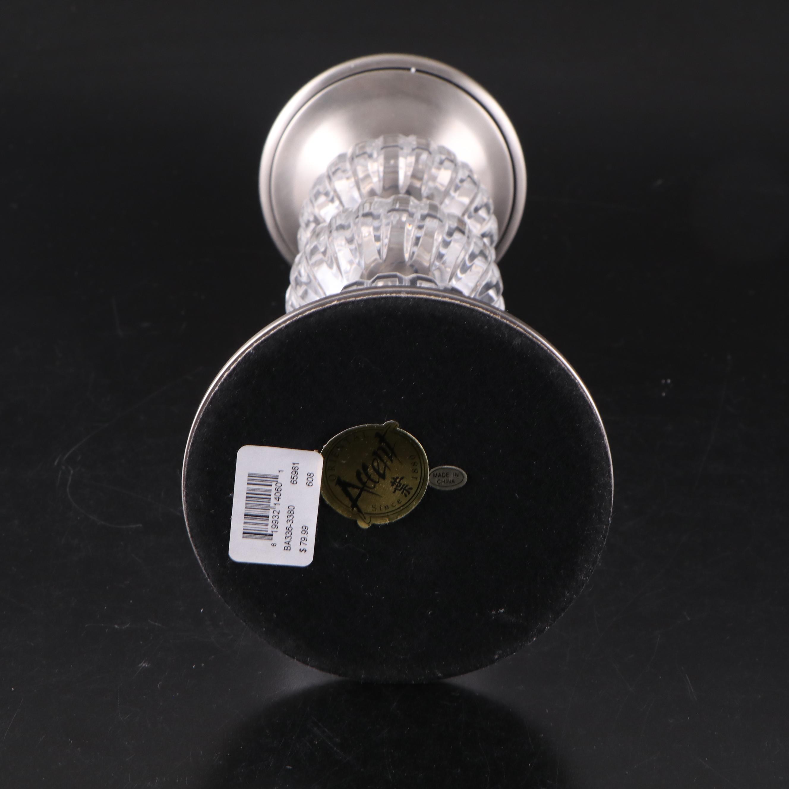 Brushed Nickel and Stacked Acrylic Orb Pillar Candle Holders