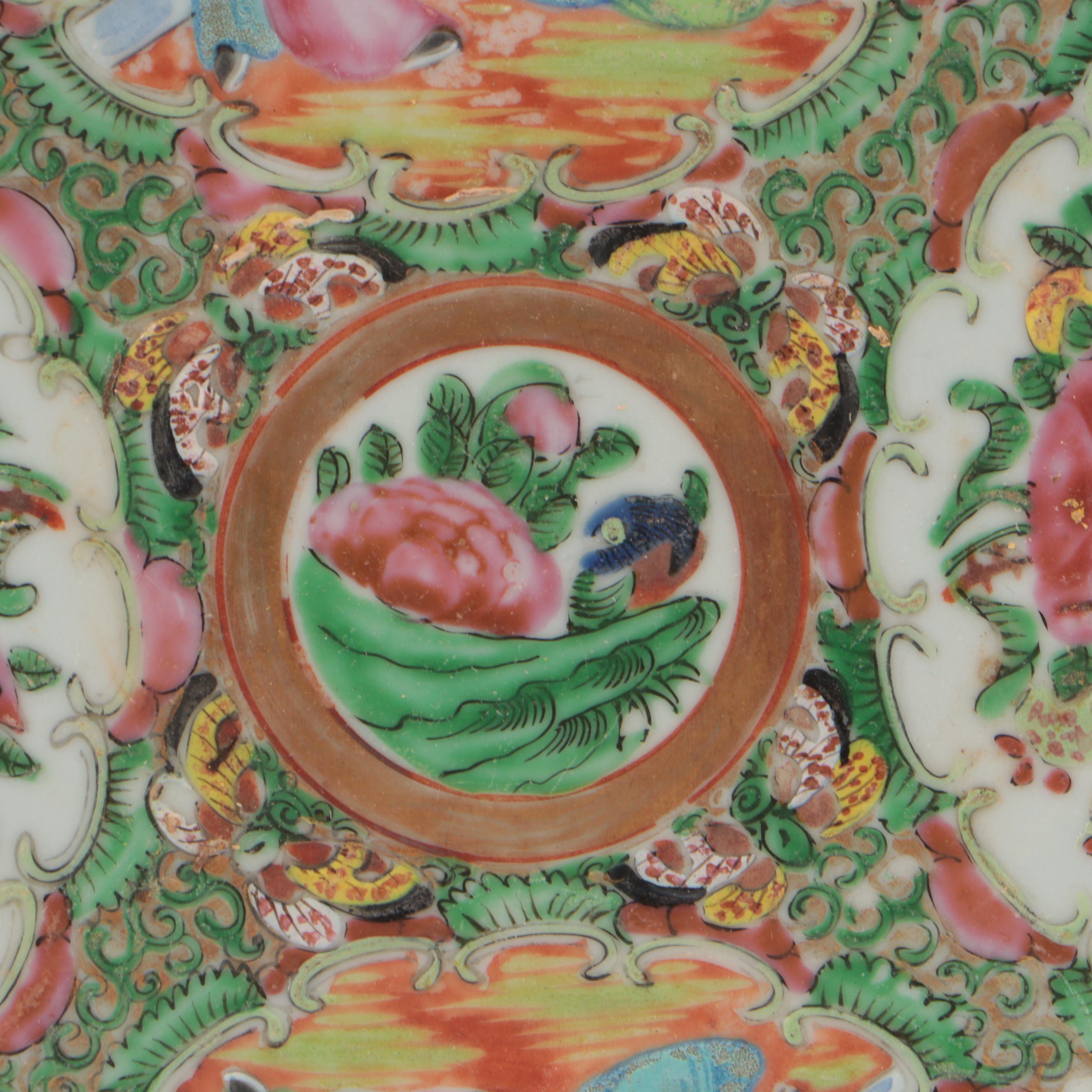 Japanese Seto Hand-Painted Porcelain Platter with Crane Motifs and Other Dishes