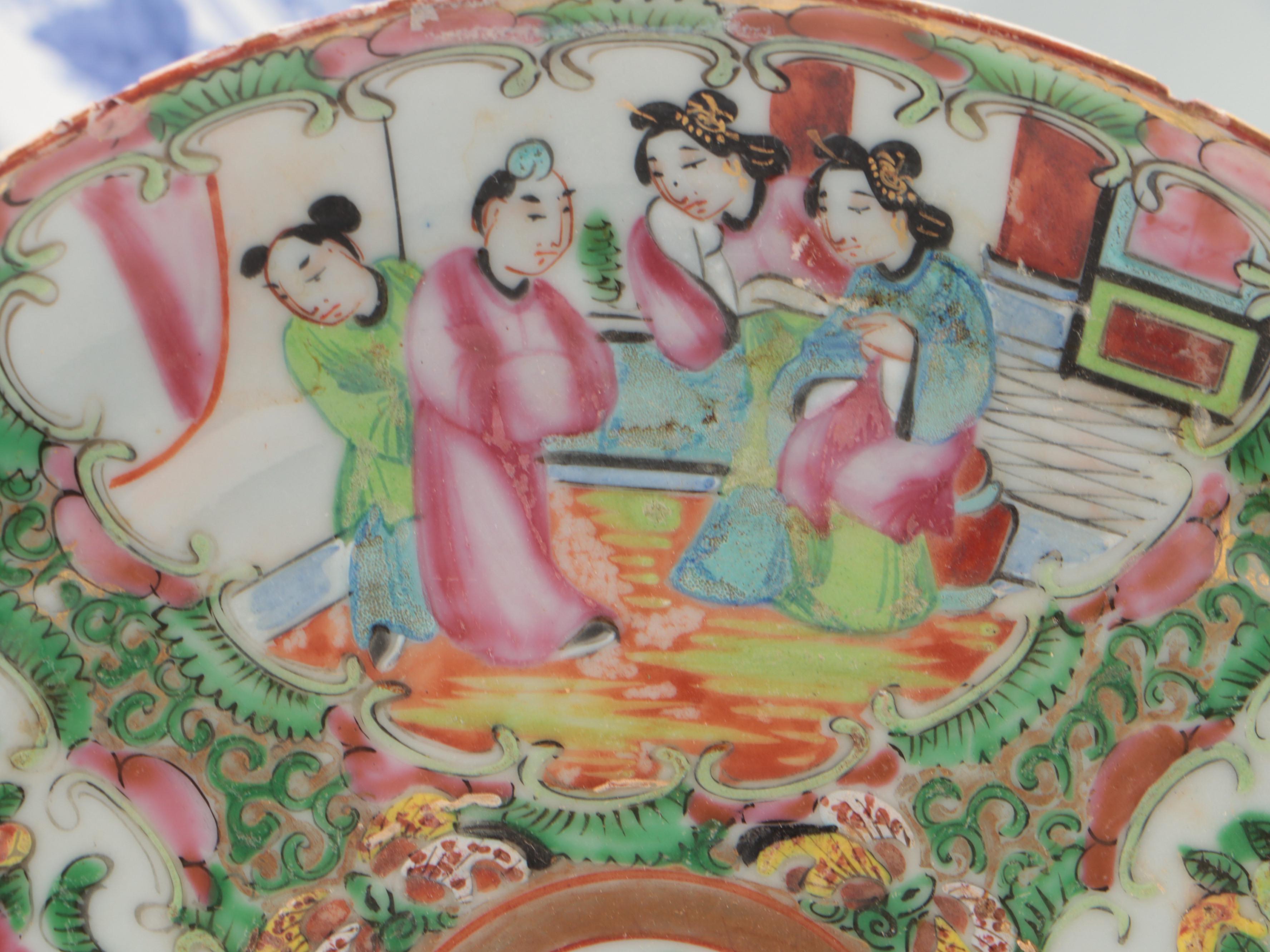 Japanese Seto Hand-Painted Porcelain Platter with Crane Motifs and Other Dishes