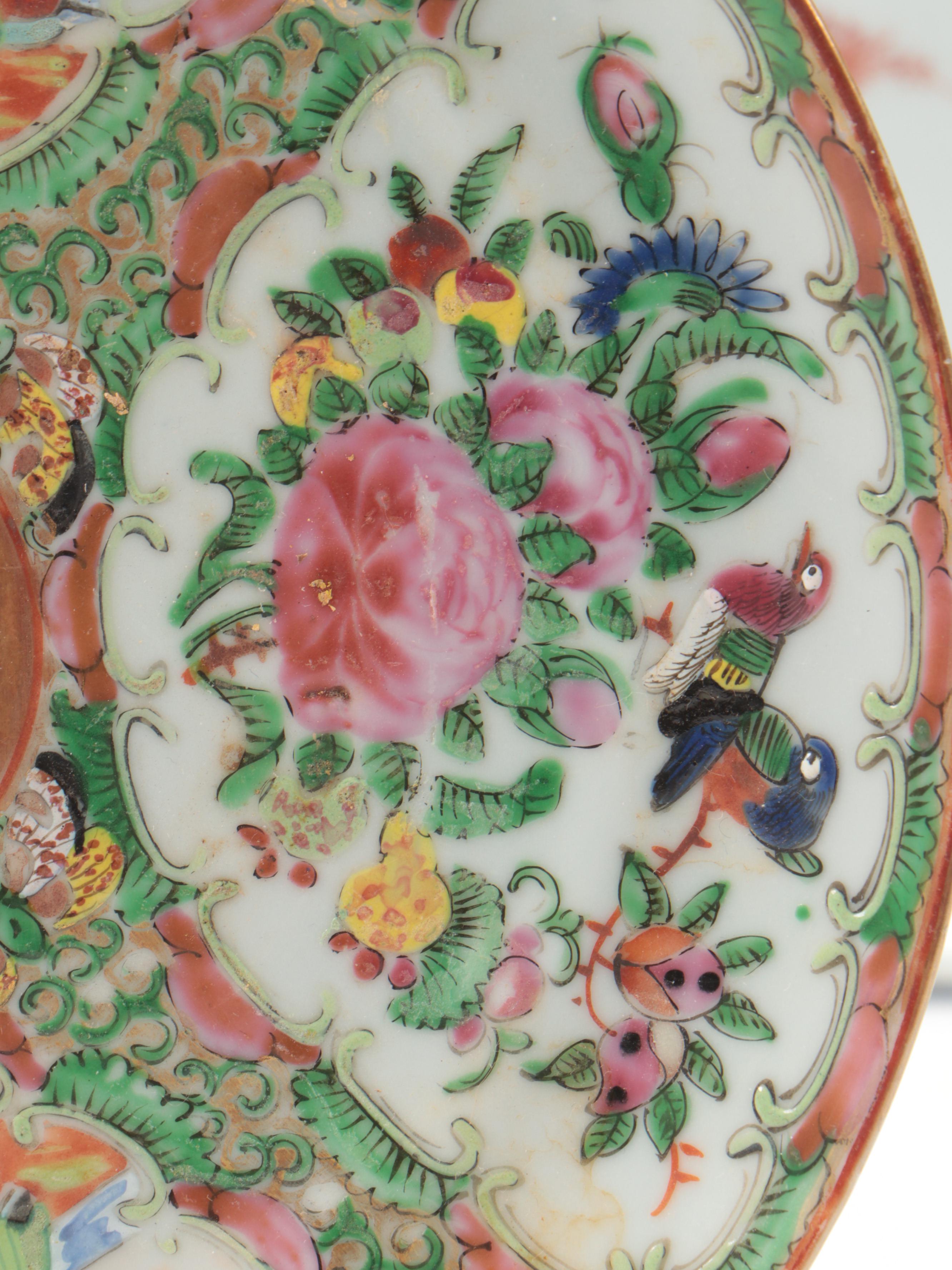 Japanese Seto Hand-Painted Porcelain Platter with Crane Motifs and Other Dishes