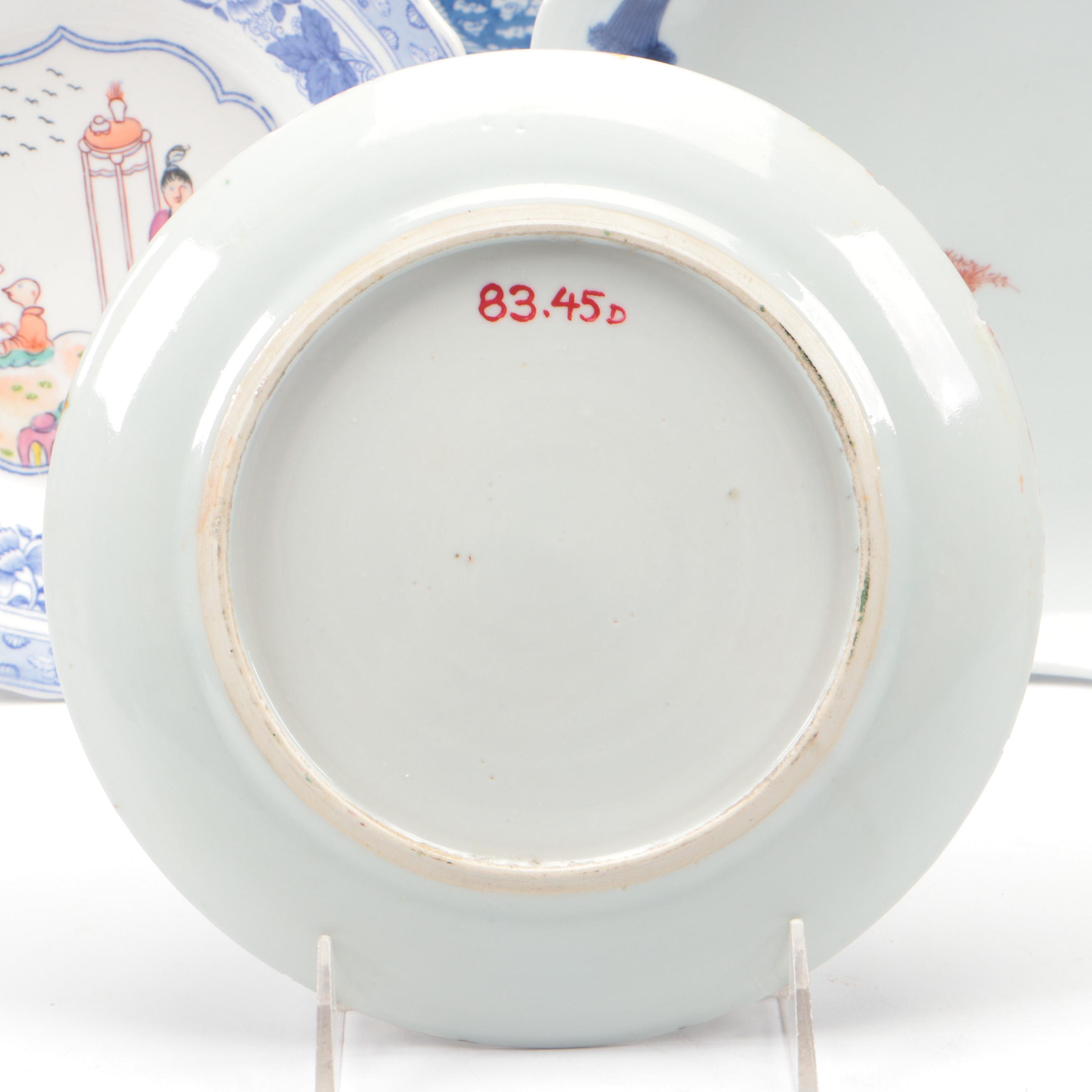 Japanese Seto Hand-Painted Porcelain Platter with Crane Motifs and Other Dishes