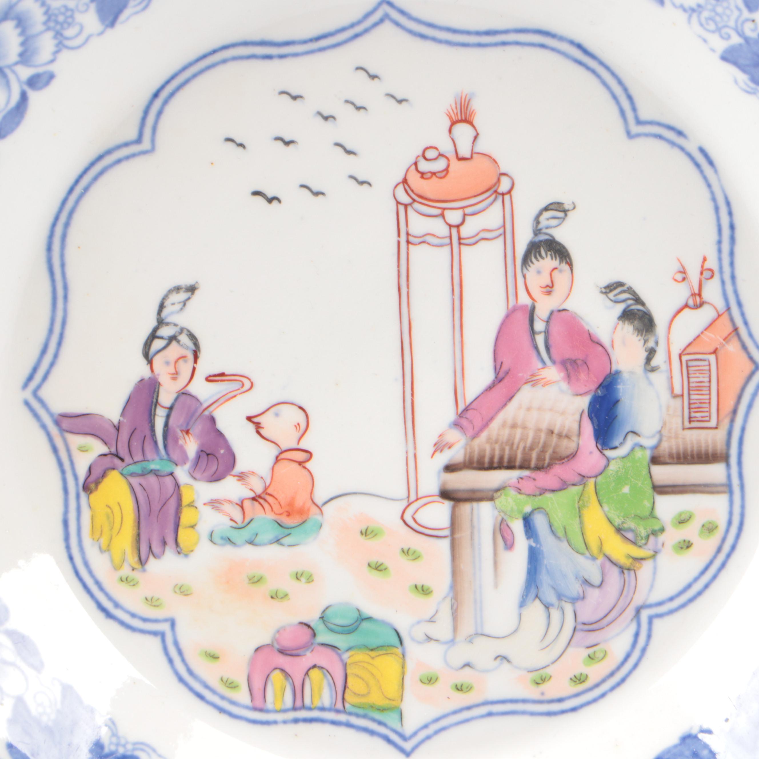 Japanese Seto Hand-Painted Porcelain Platter with Crane Motifs and Other Dishes