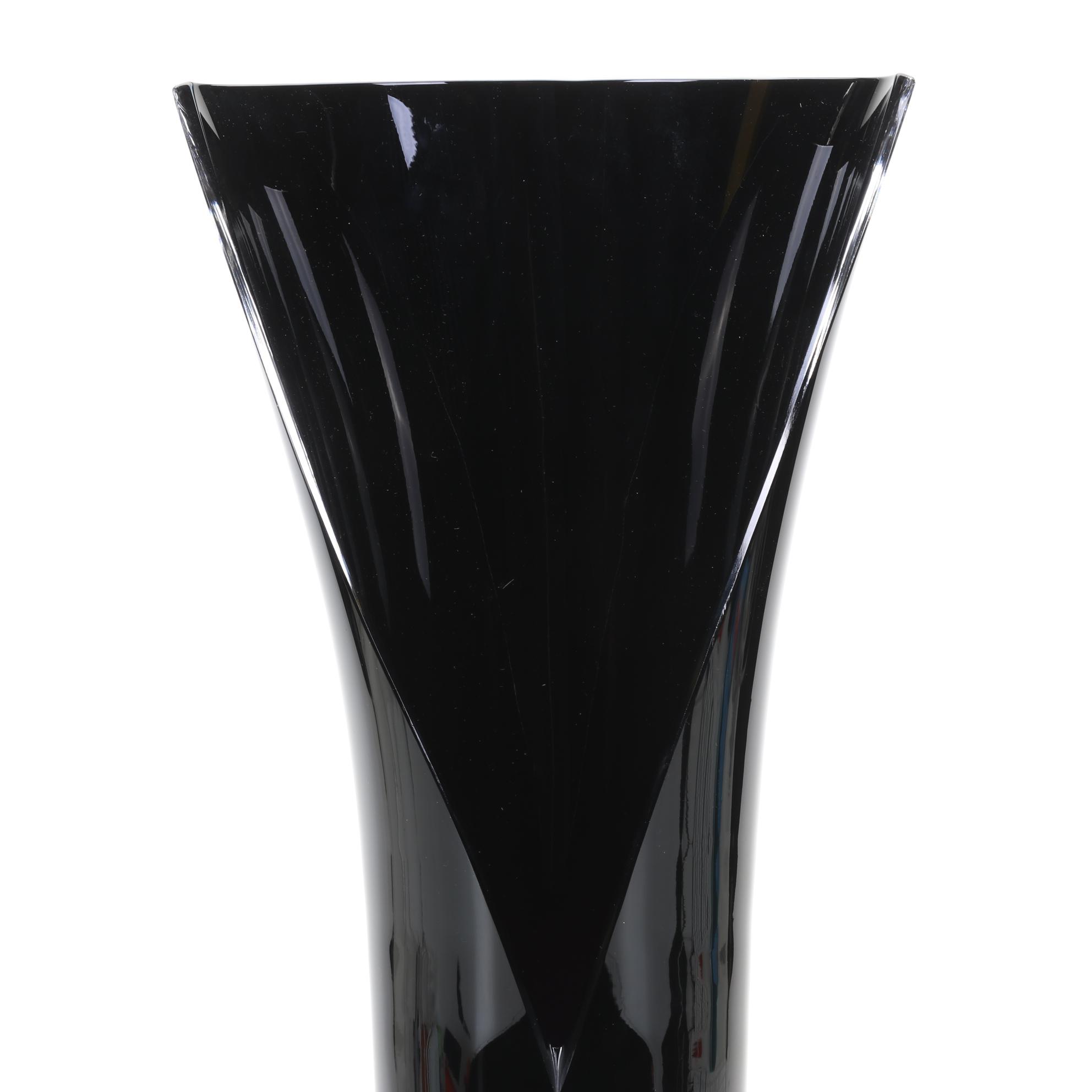 Orrefors Studio "Slitz" Black Art Glass Vase By Lena Bergstrom, 1998