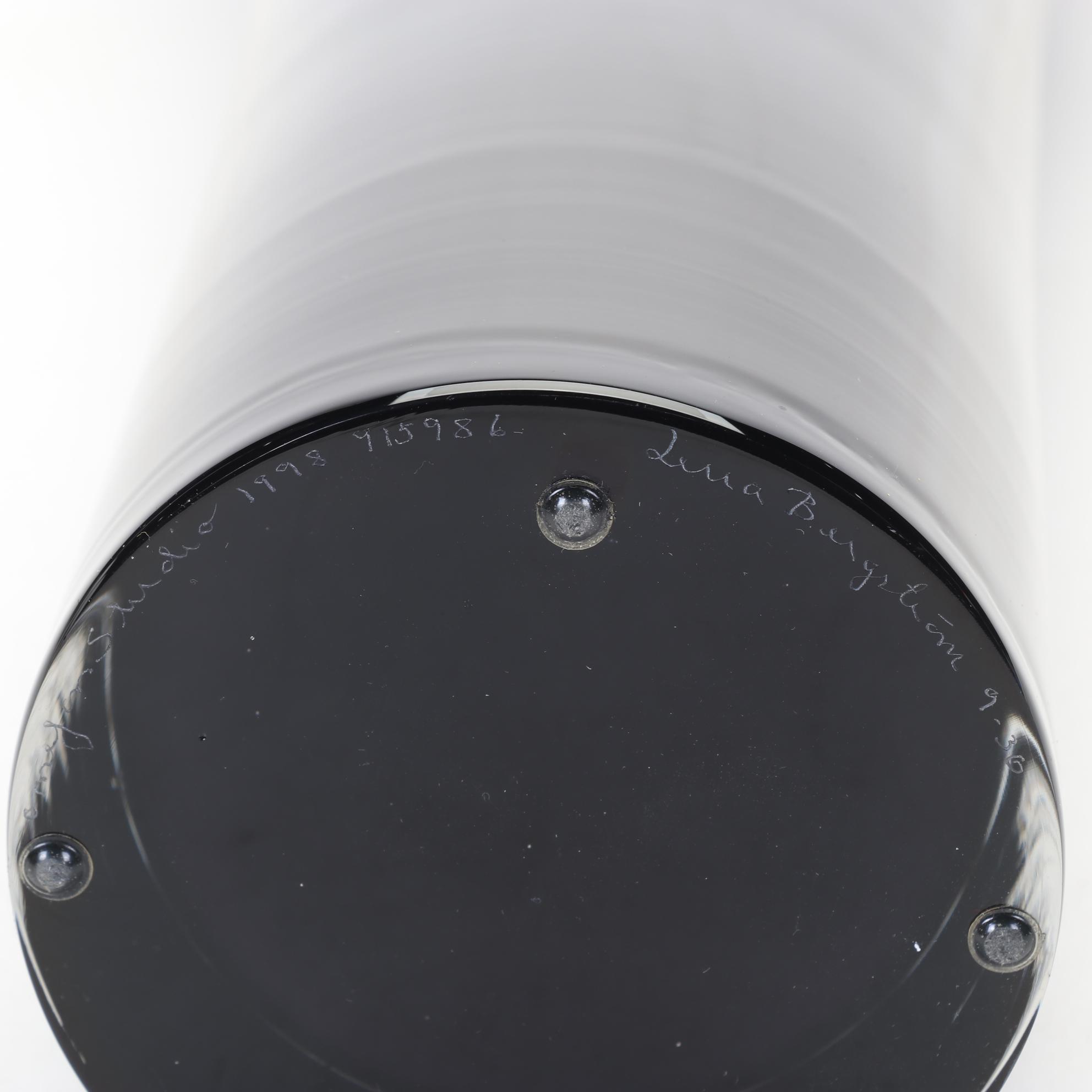 Orrefors Studio "Slitz" Black Art Glass Vase By Lena Bergstrom, 1998