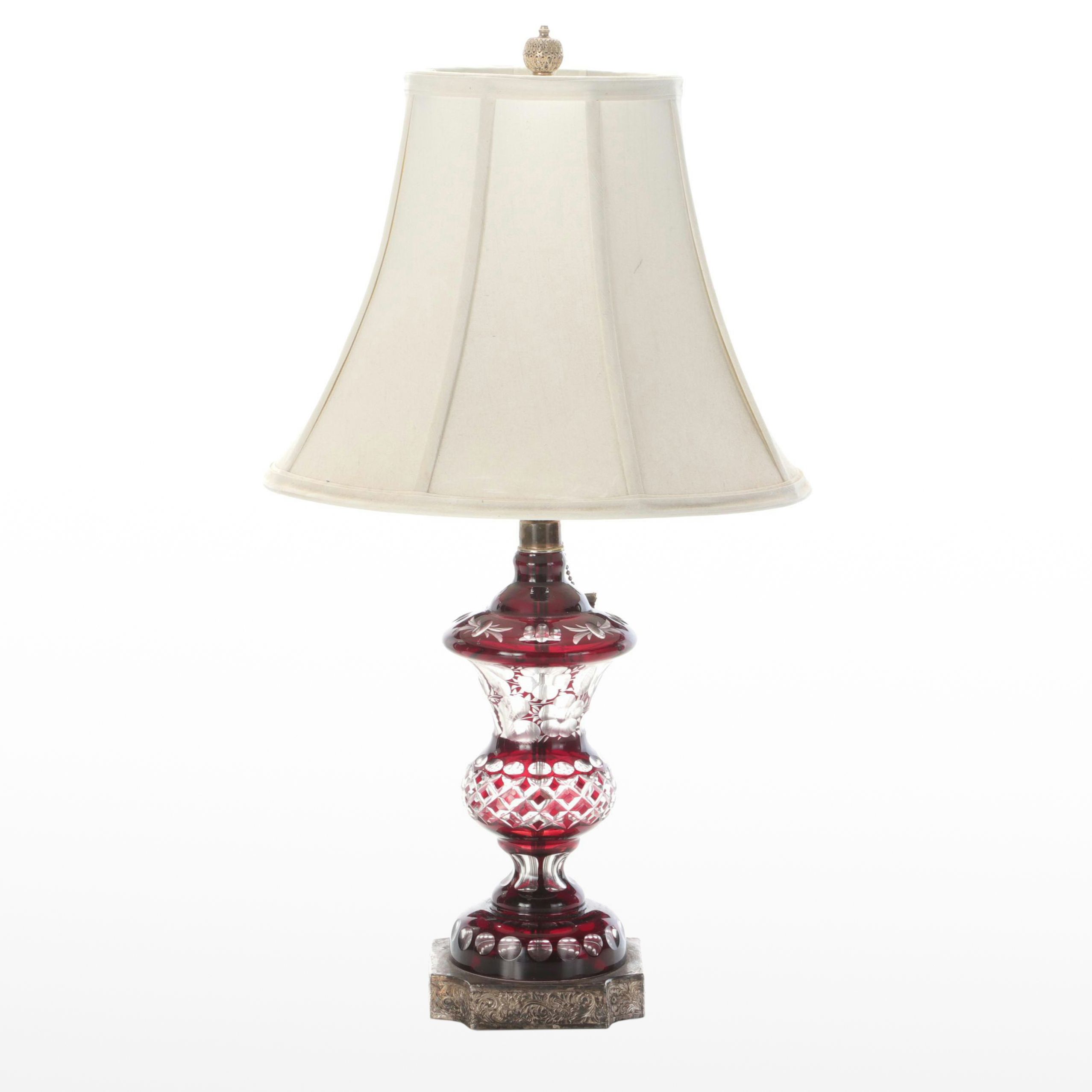 Bohemian Style Cut to Clear Glass Table Lamp with Silver Plate Base