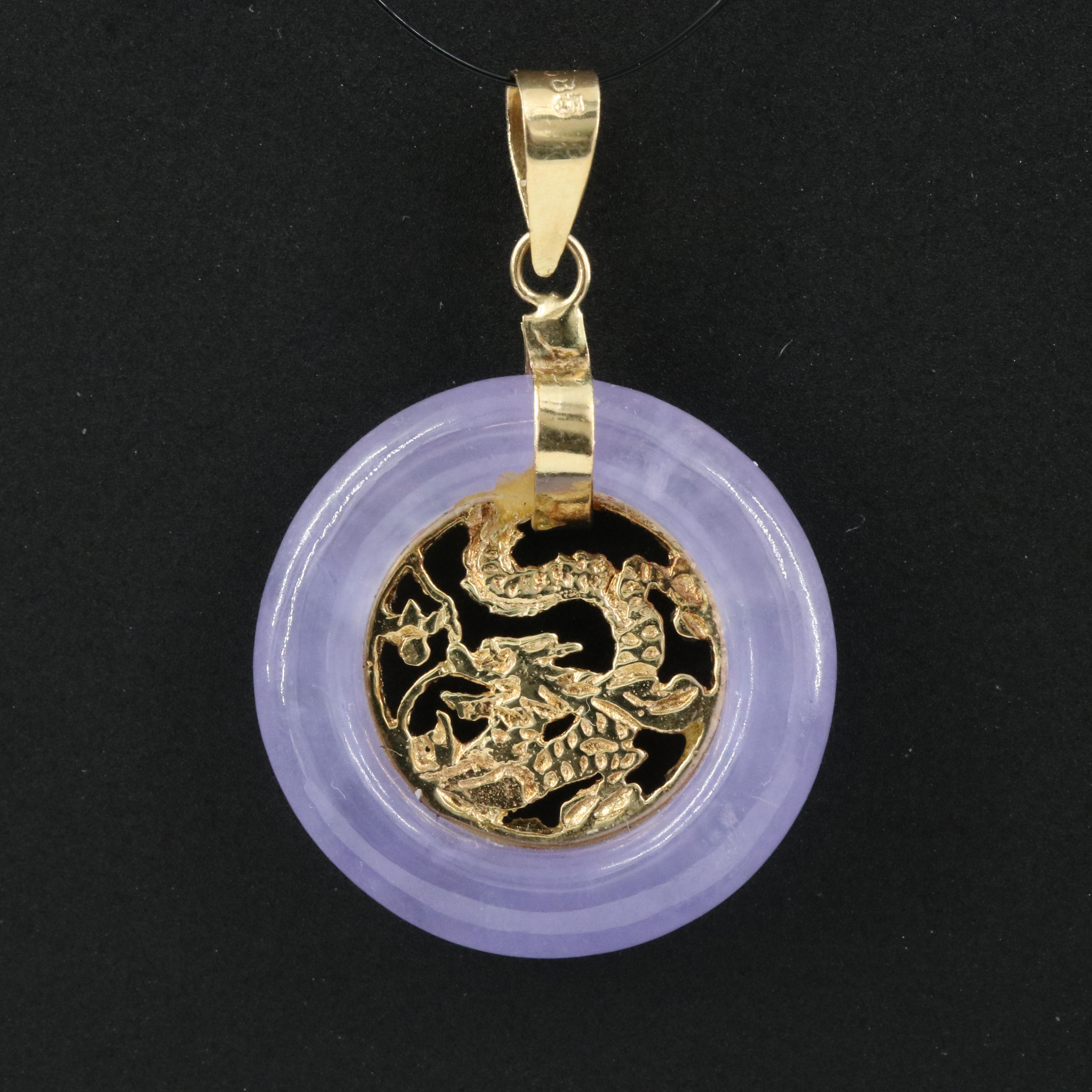 14K Jadeite Dragon Pendant