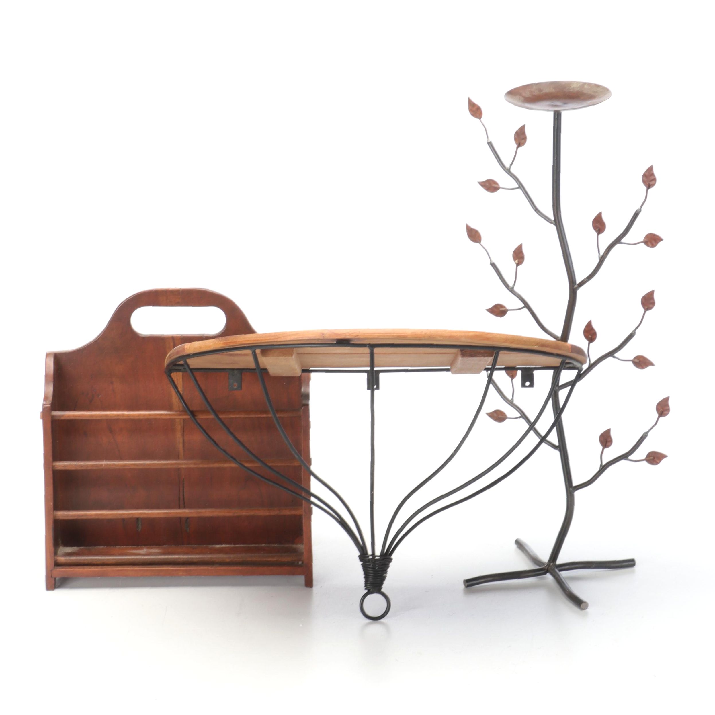 Rustic Style Wood and Wrought Iron Shelf with Other Home Décor