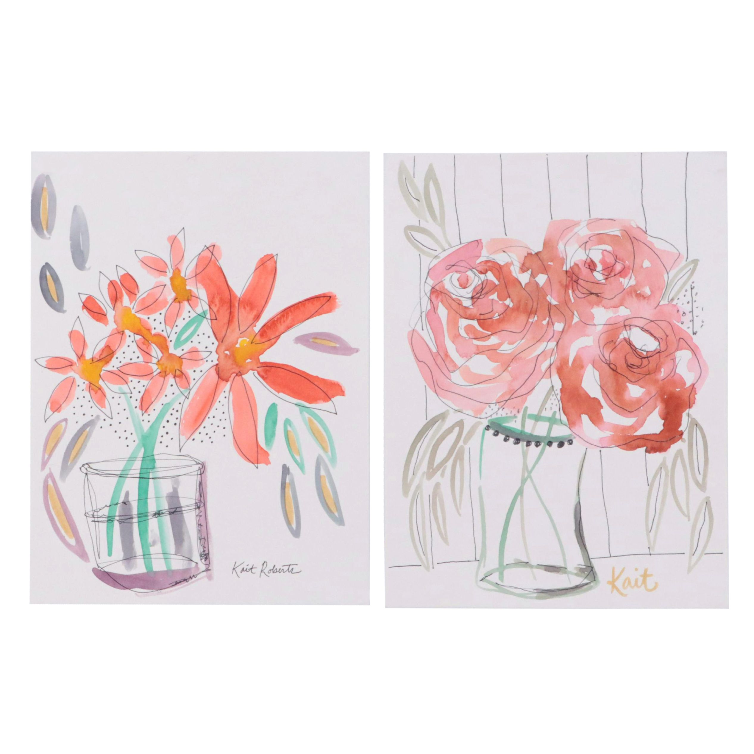 Kait Roberts "Modern Flowers" and "Juicy Blooms" Watercolor Paintings