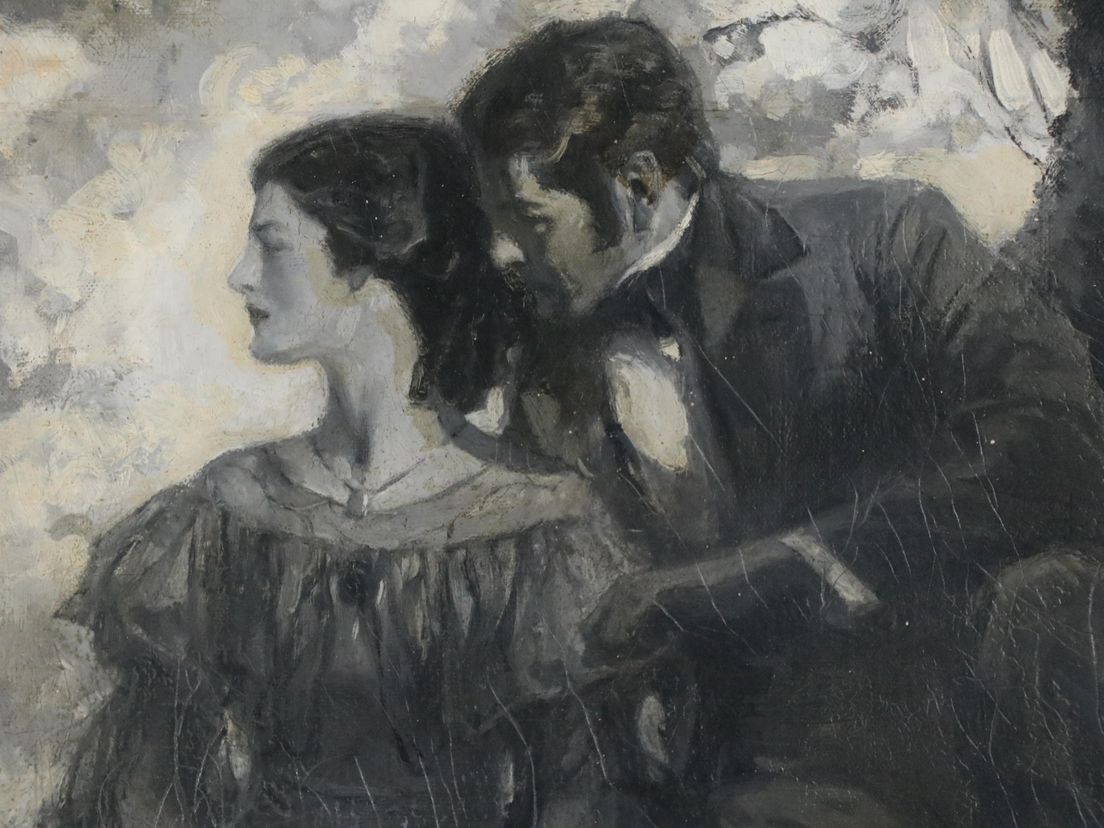 Grattan Condon Grisaille Oil Painting of an Outdoor Genre Scene with Figures