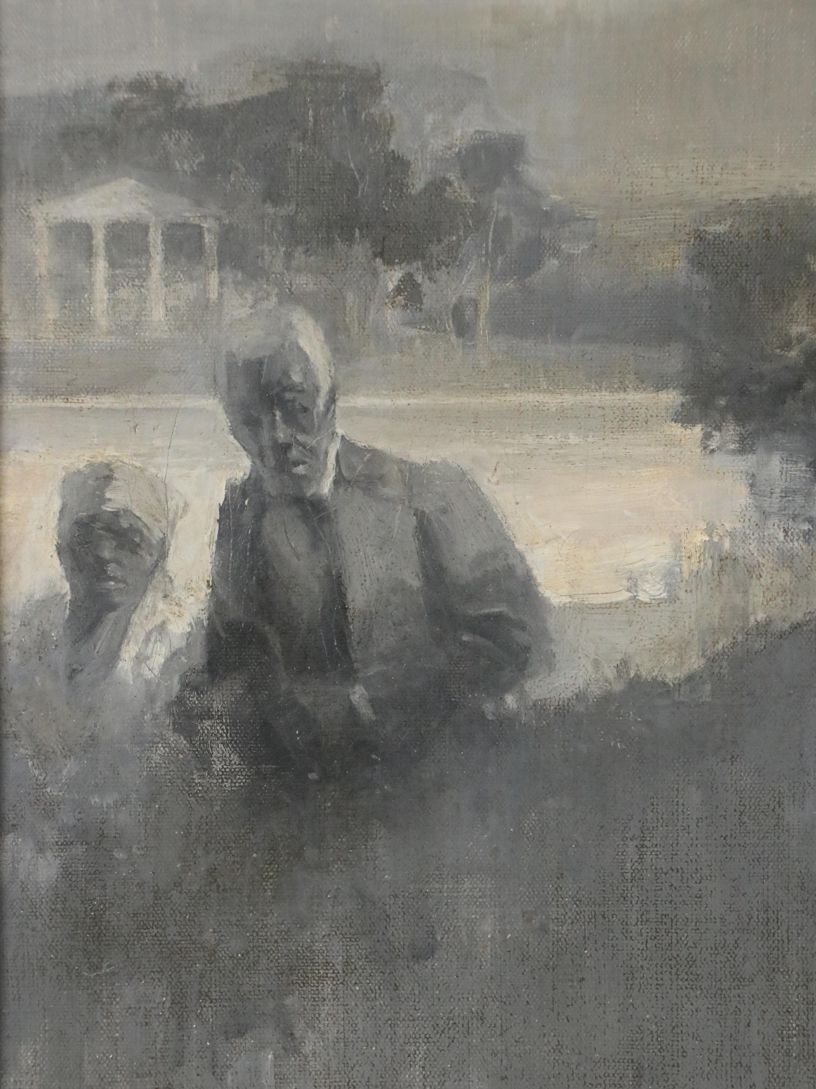Grattan Condon Grisaille Oil Painting of an Outdoor Genre Scene with Figures