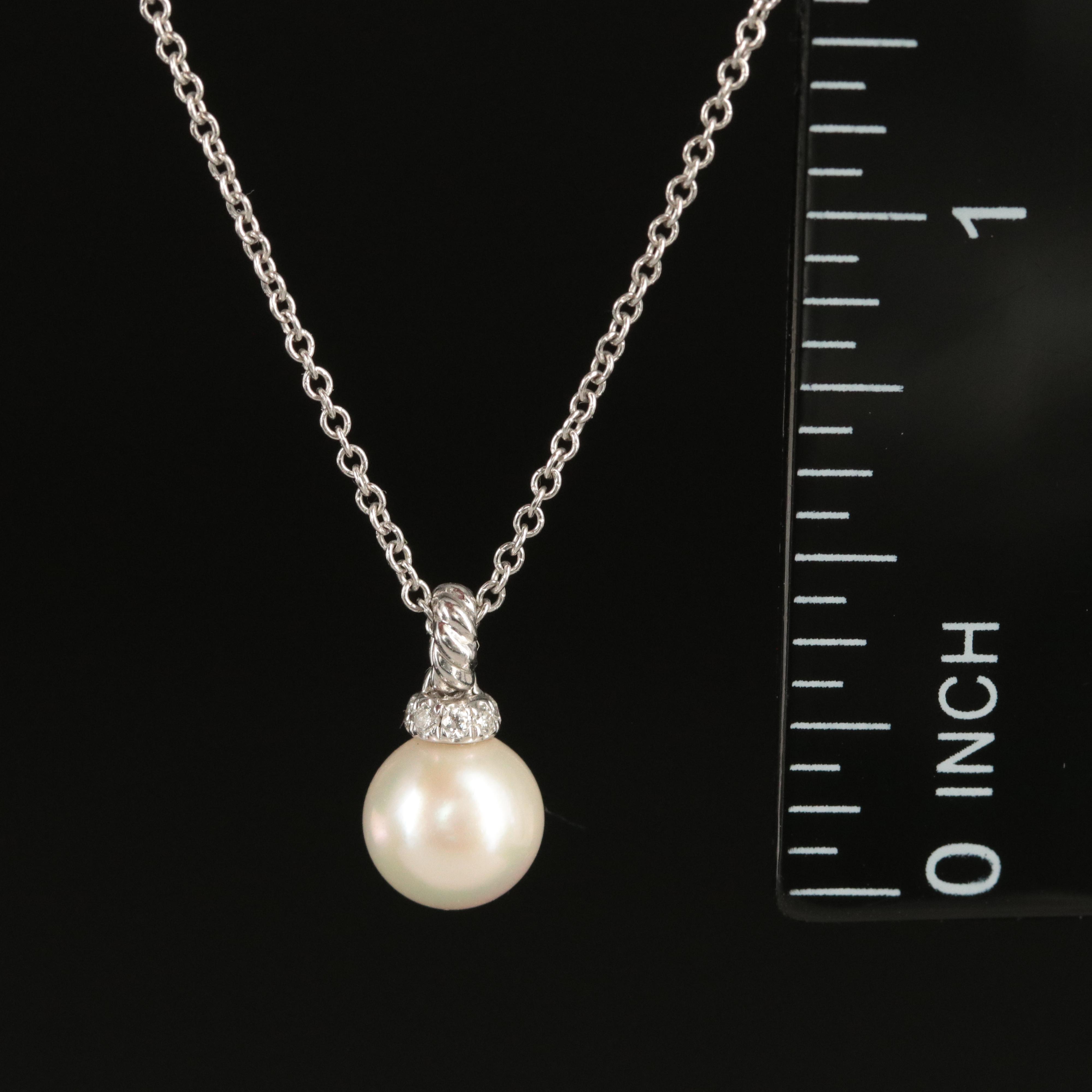 David Yurman 18K "Solari" Pearl and Diamond Pendant Necklace