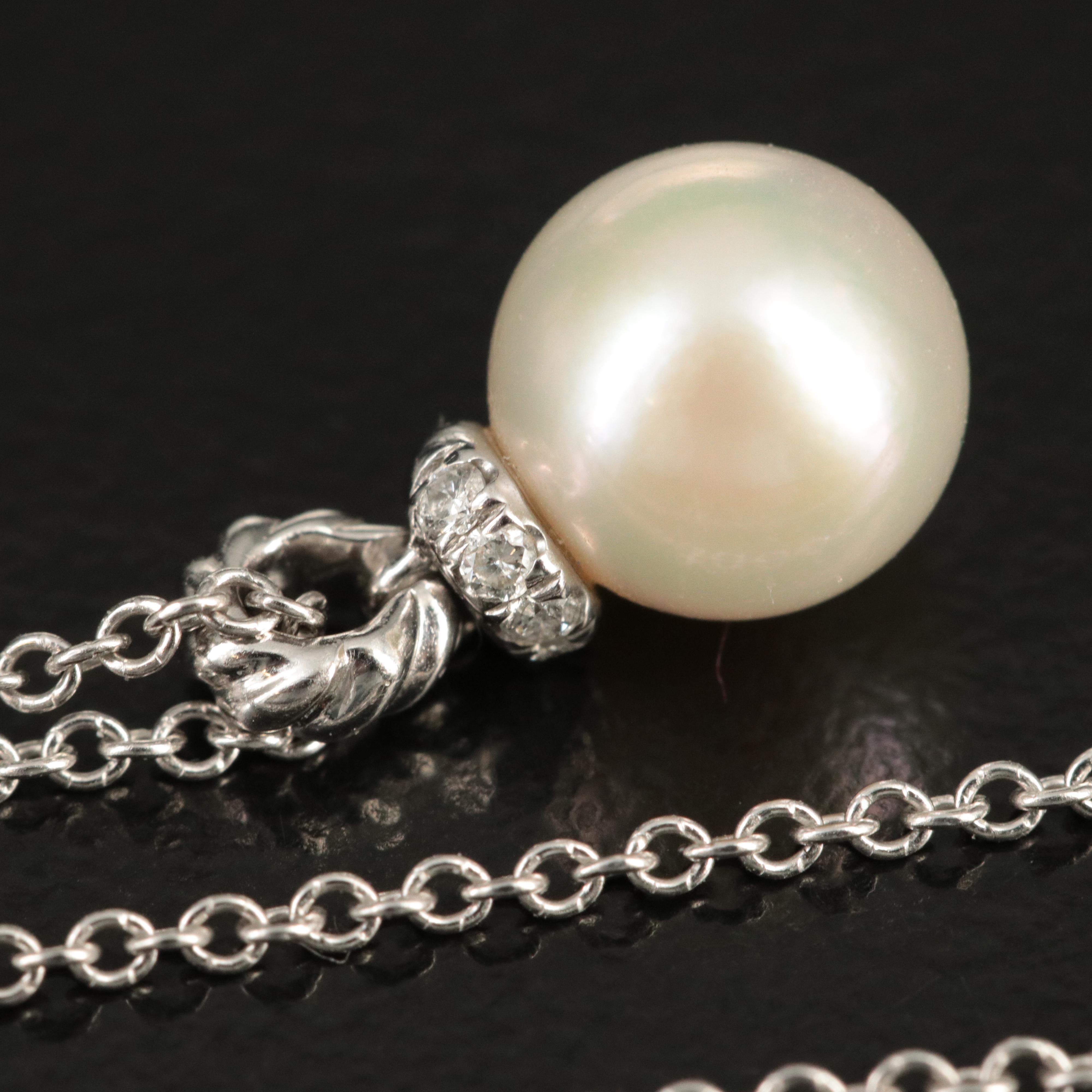 David Yurman 18K "Solari" Pearl and Diamond Pendant Necklace