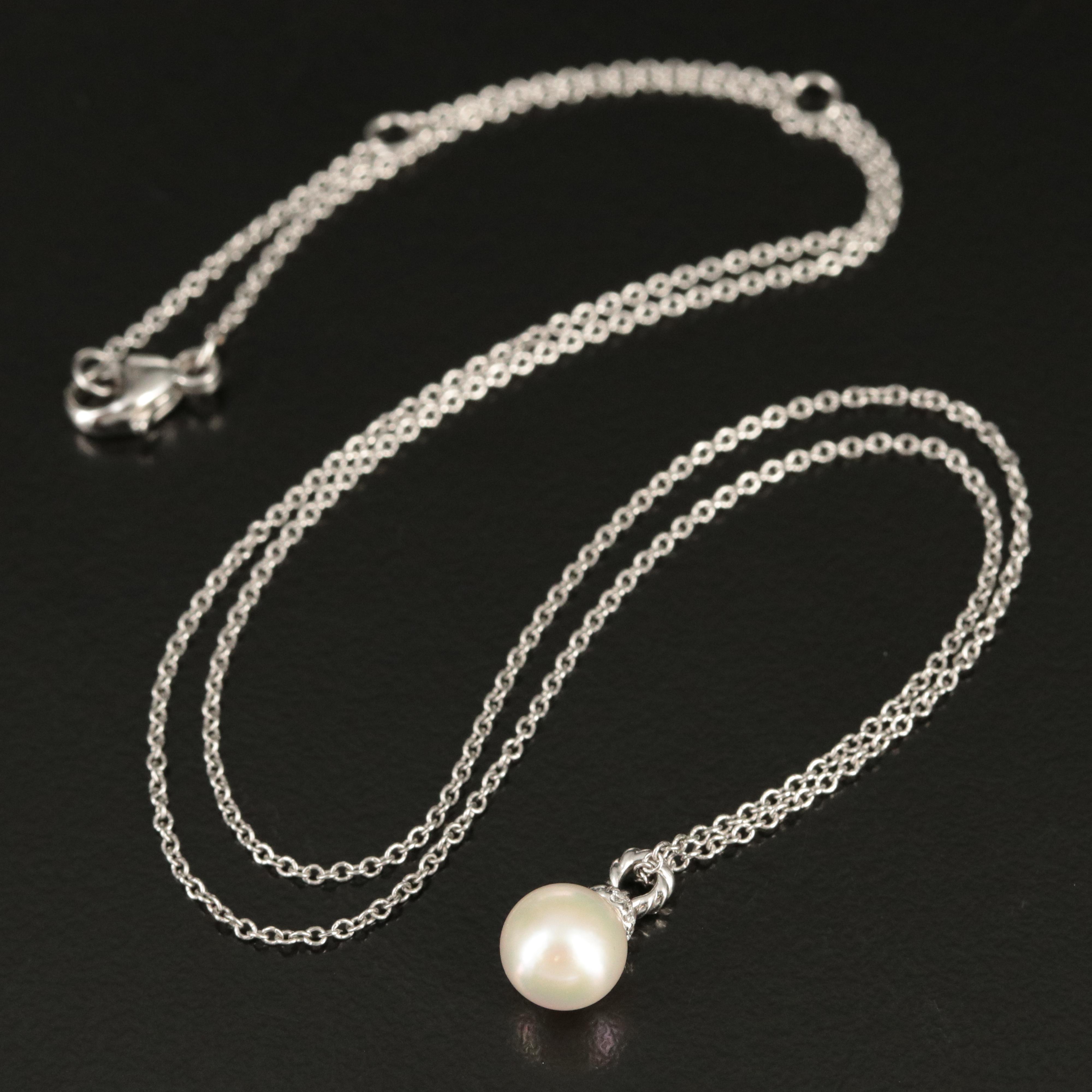 David Yurman 18K "Solari" Pearl and Diamond Pendant Necklace
