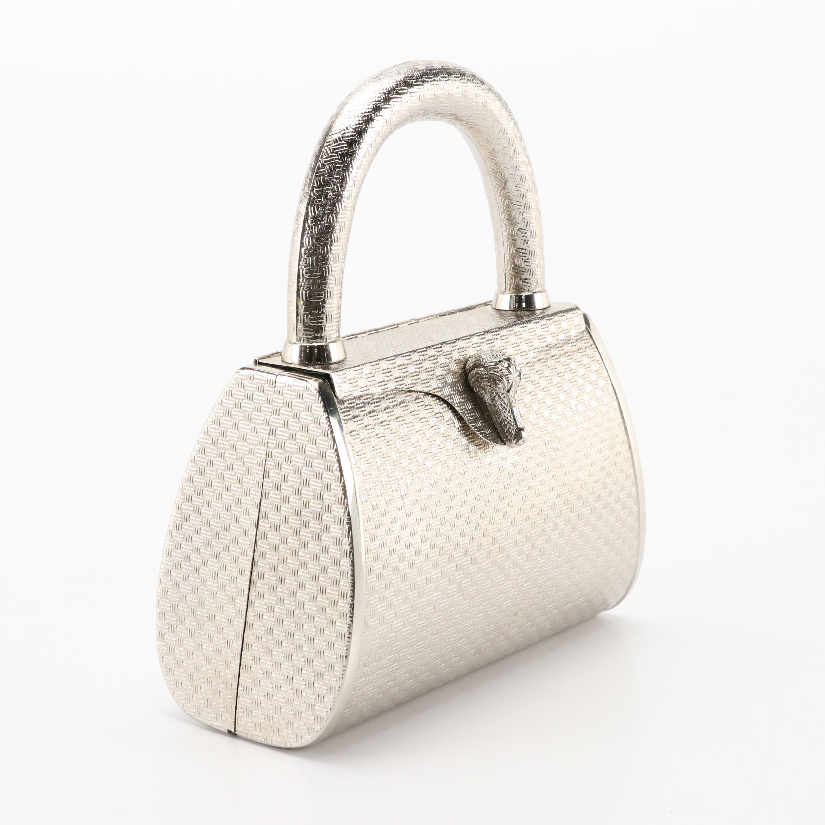 Berry Kieselstein-Cord Weave Textured Metal Handbag with Alligator Detail