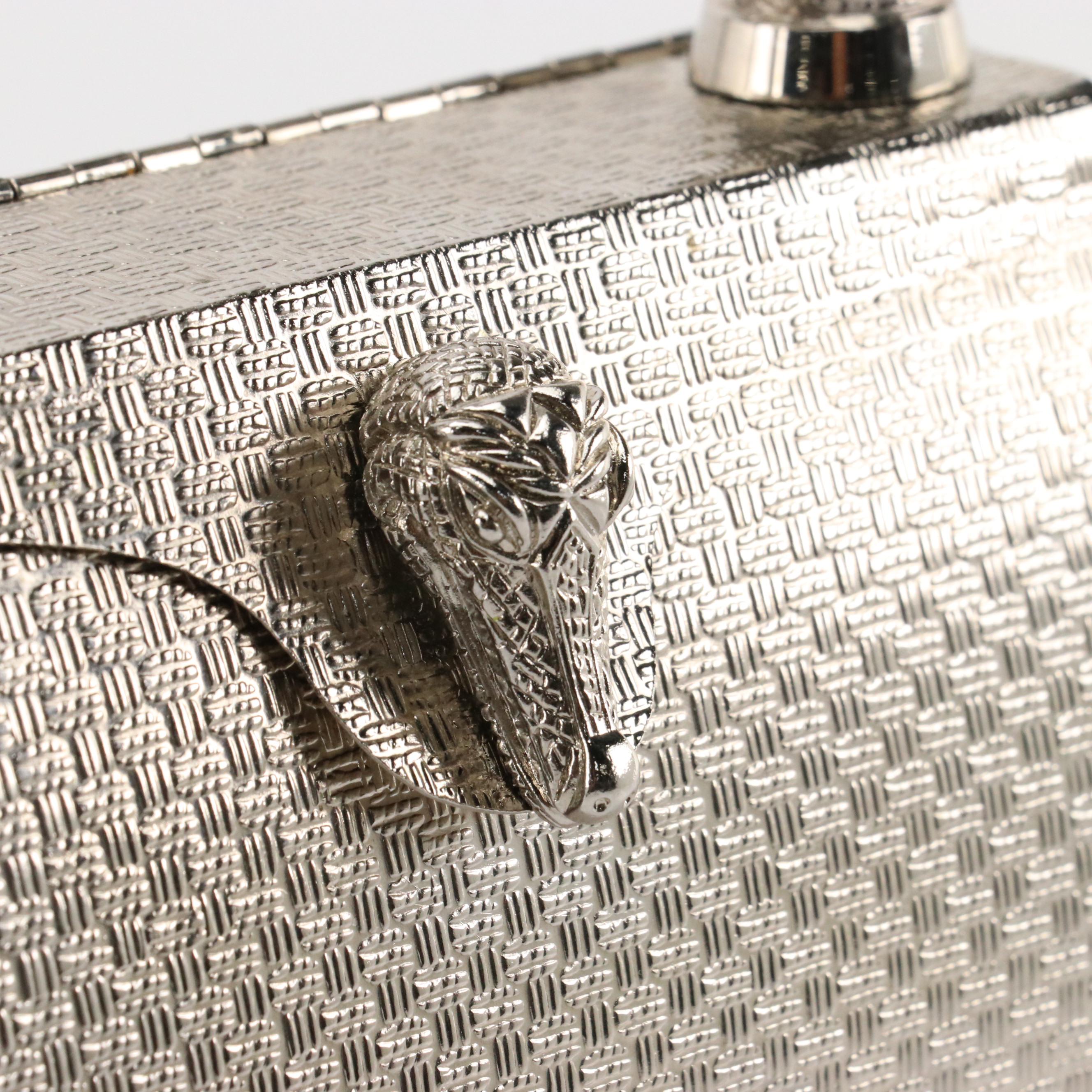 Berry Kieselstein-Cord Weave Textured Metal Handbag with Alligator Detail