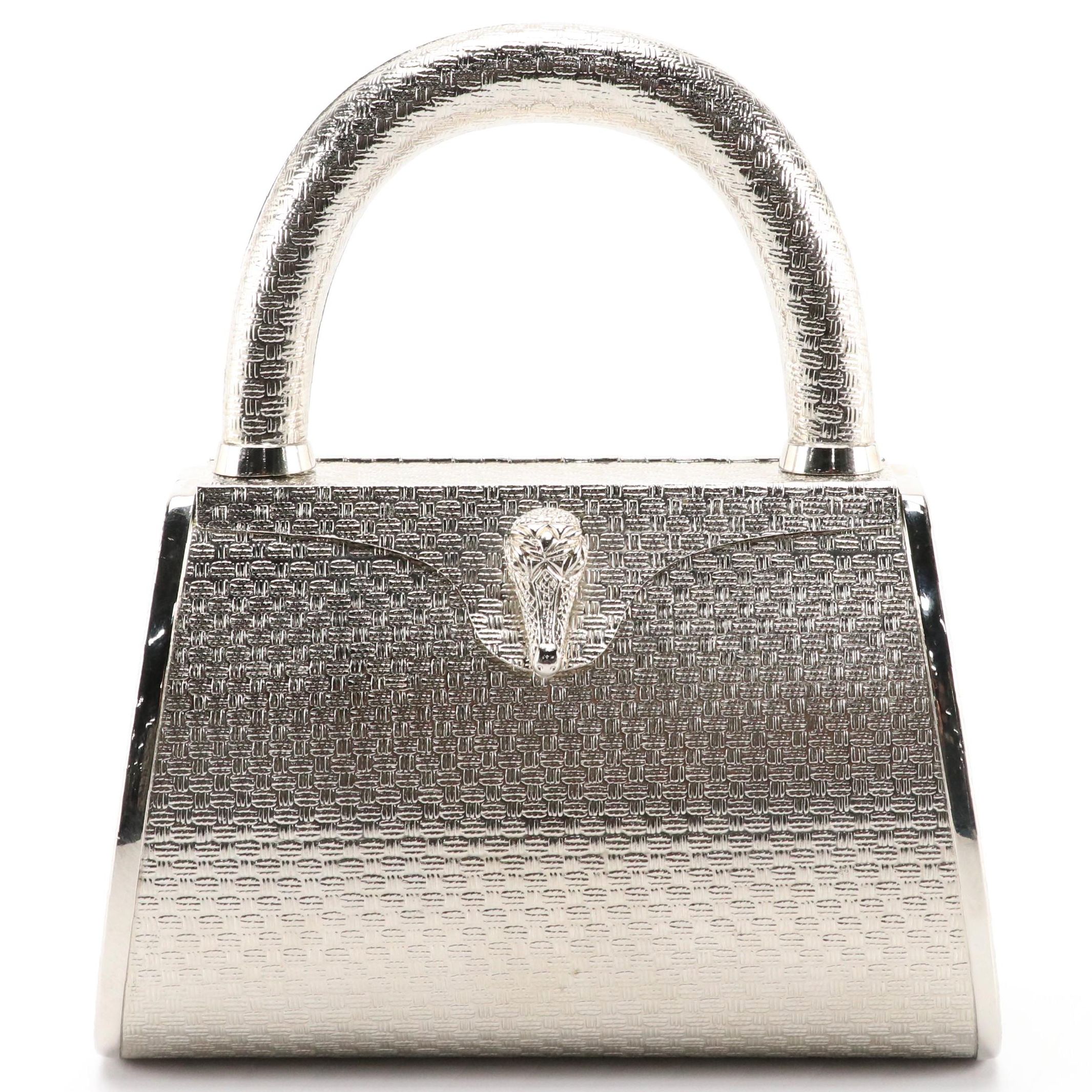 Berry Kieselstein-Cord Weave Textured Metal Handbag with Alligator Detail