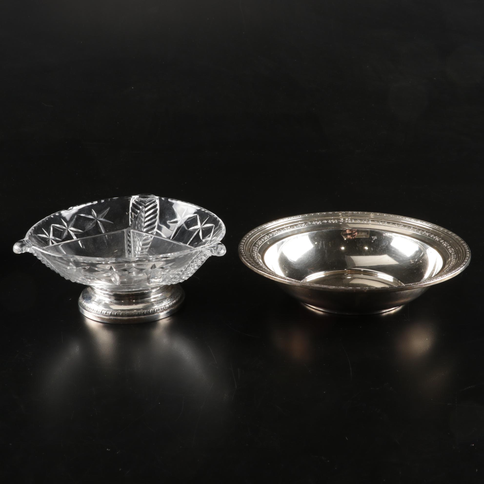 Sterling Silver Bowl, Crystal Relish Bowl with Sterling Base and Other Items