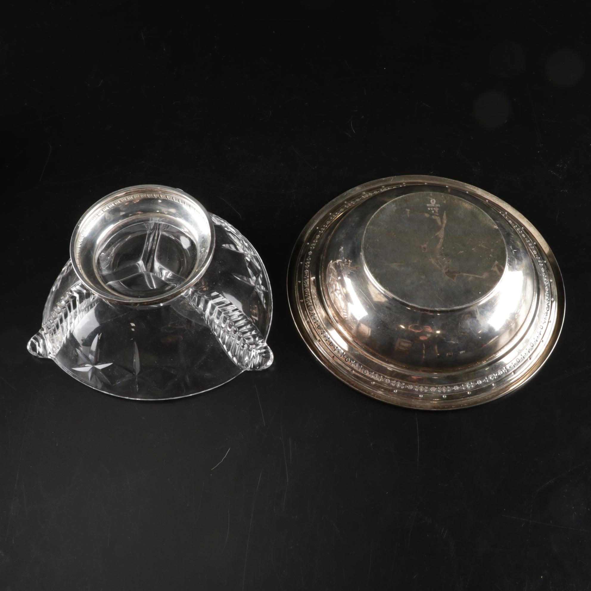 Sterling Silver Bowl, Crystal Relish Bowl with Sterling Base and Other Items