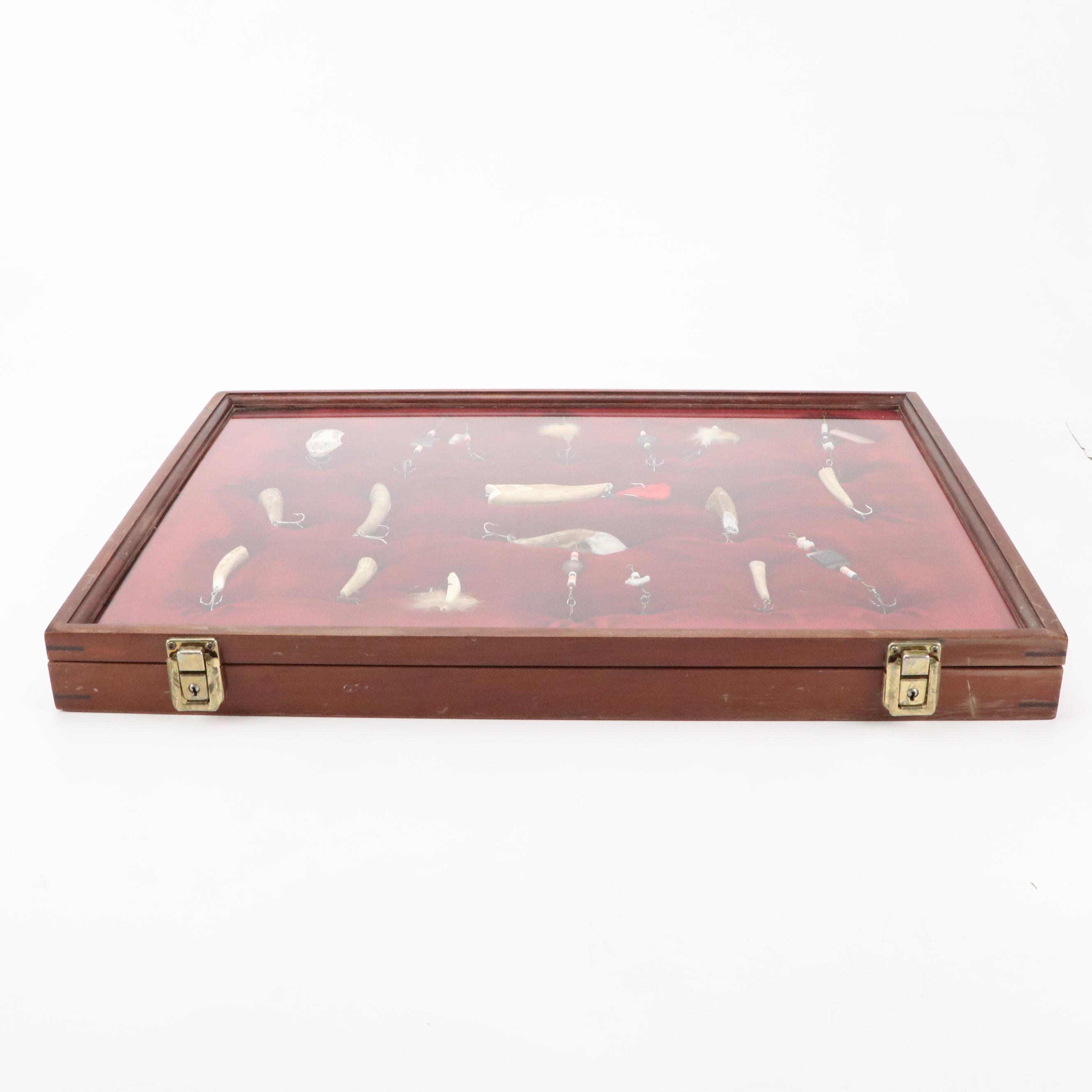 Hand-Carved Bone, Antler and Shell Fishing Lures in Display Case