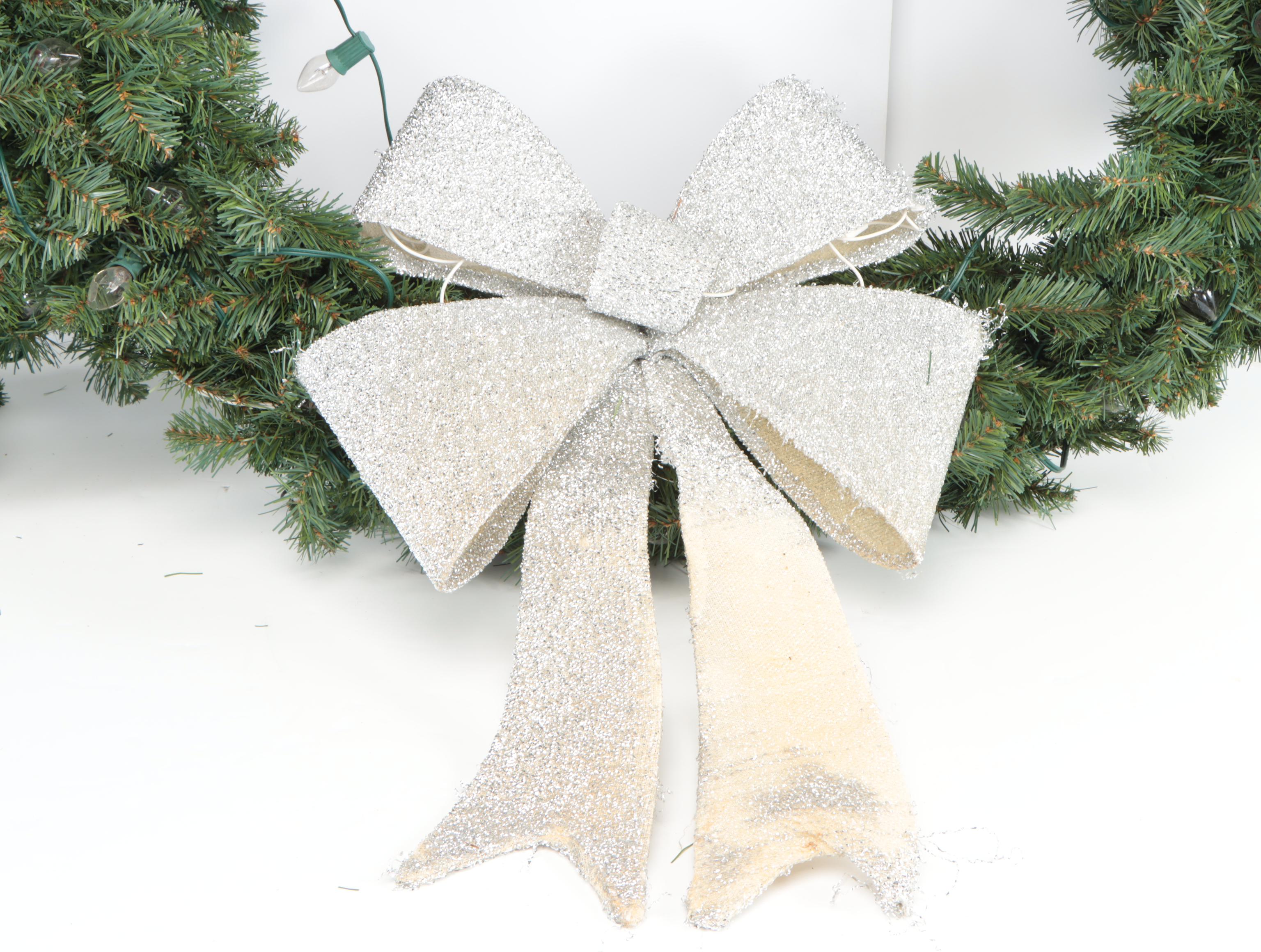 Two PreLit Artificial Evergreen Wreaths EBTH