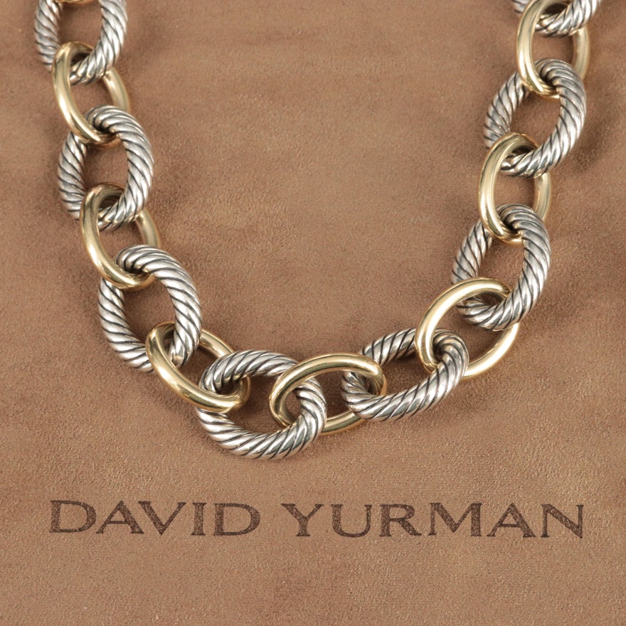 David Yurman Sterling and 18K Oval Link Chain Necklace EBTH