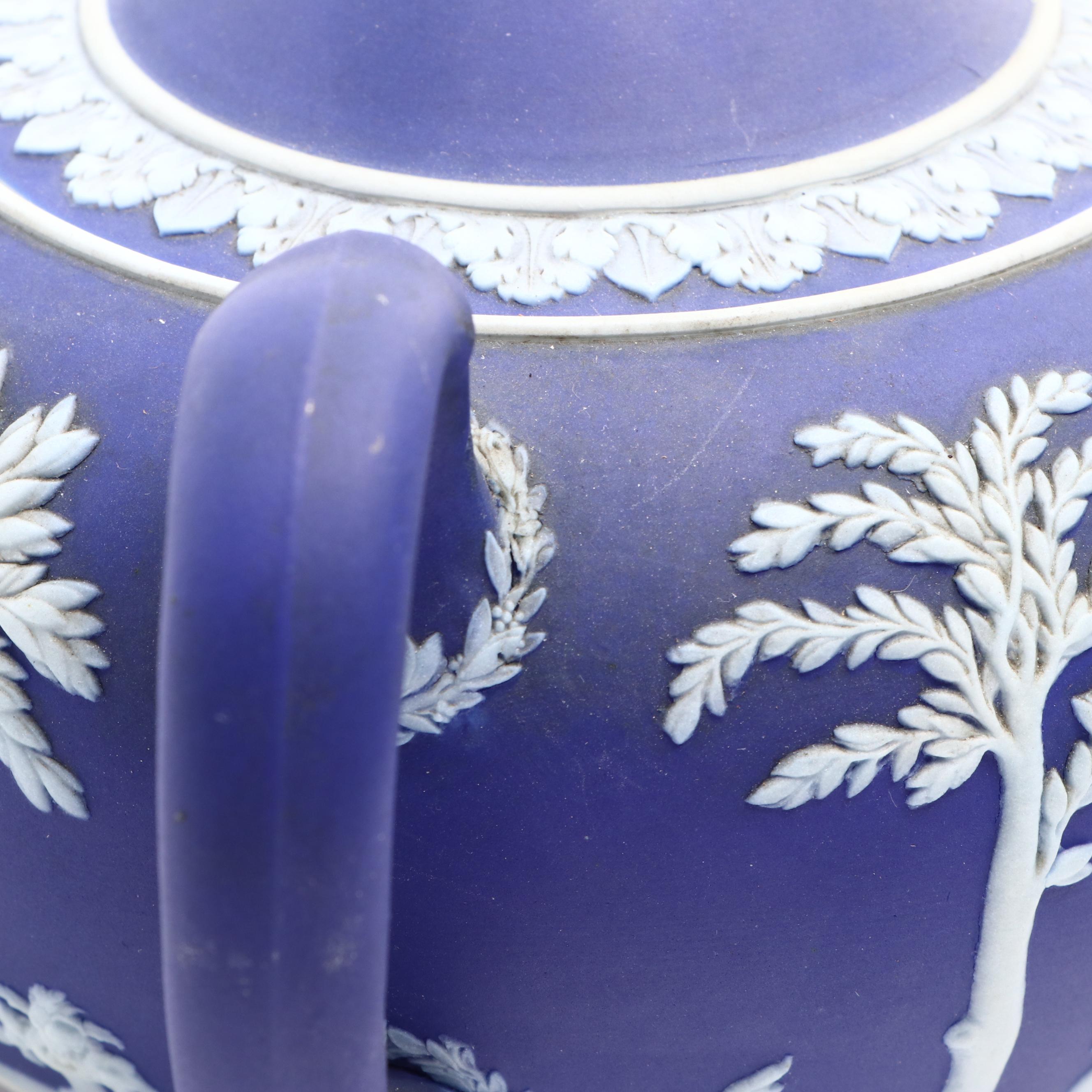 Wedgwood Jasperware Teapot with Jugs and Lidded Jar, 20th Century