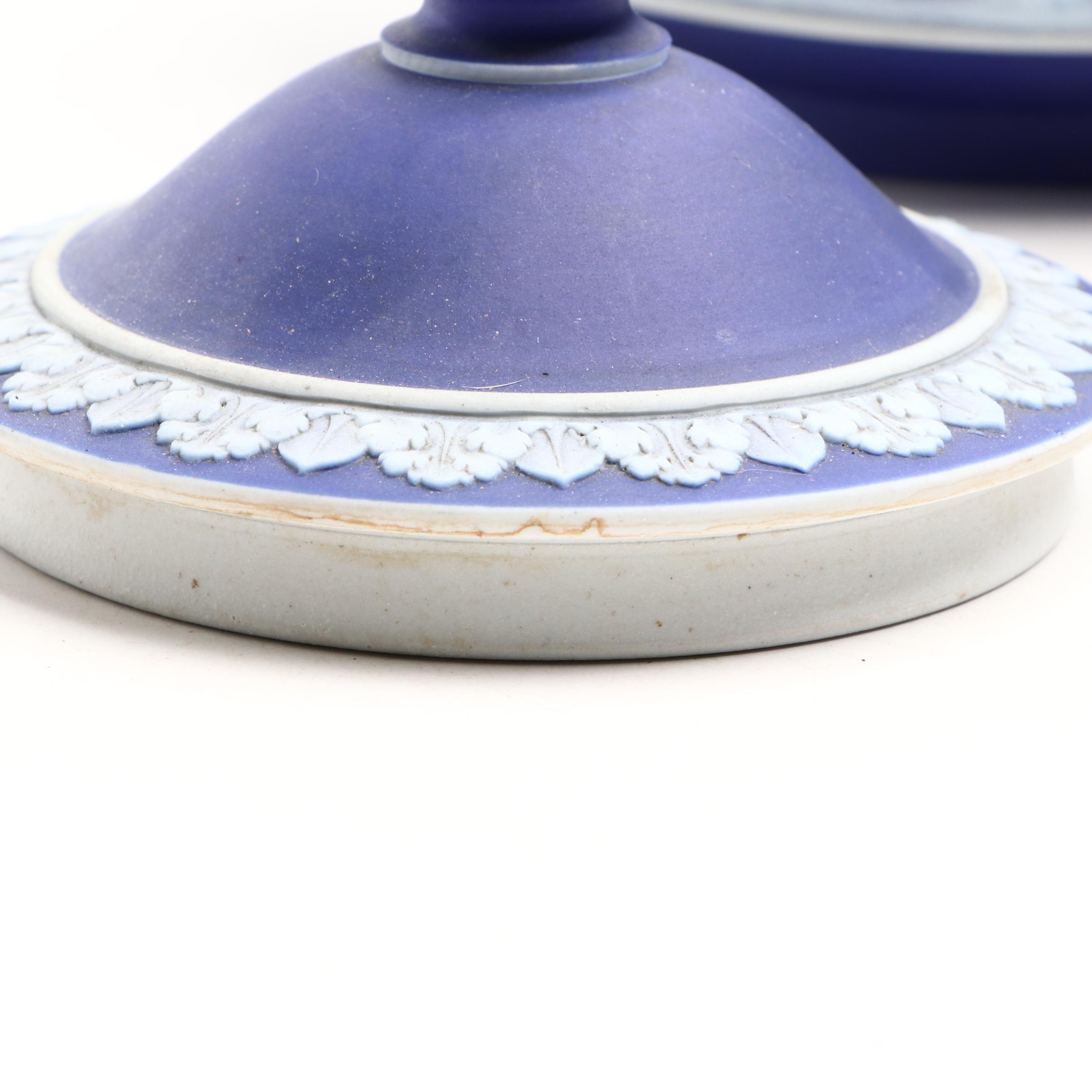 Wedgwood Jasperware Teapot with Jugs and Lidded Jar, 20th Century