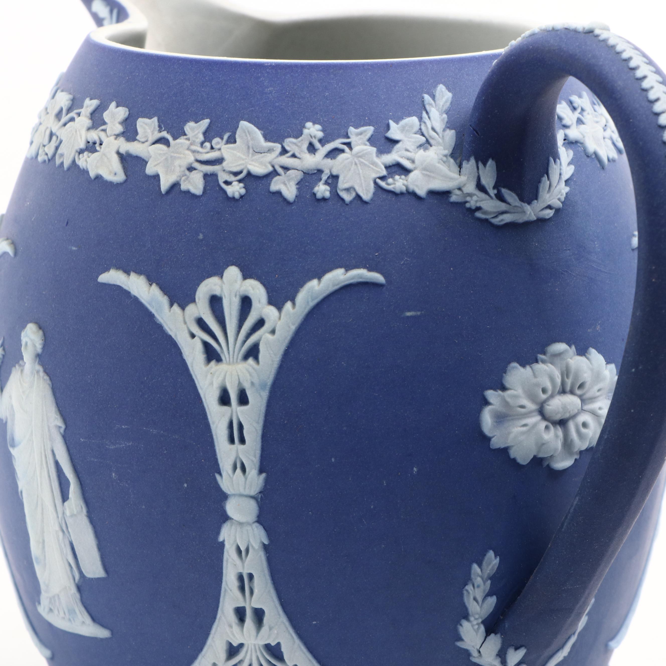 Wedgwood Jasperware Teapot with Jugs and Lidded Jar, 20th Century