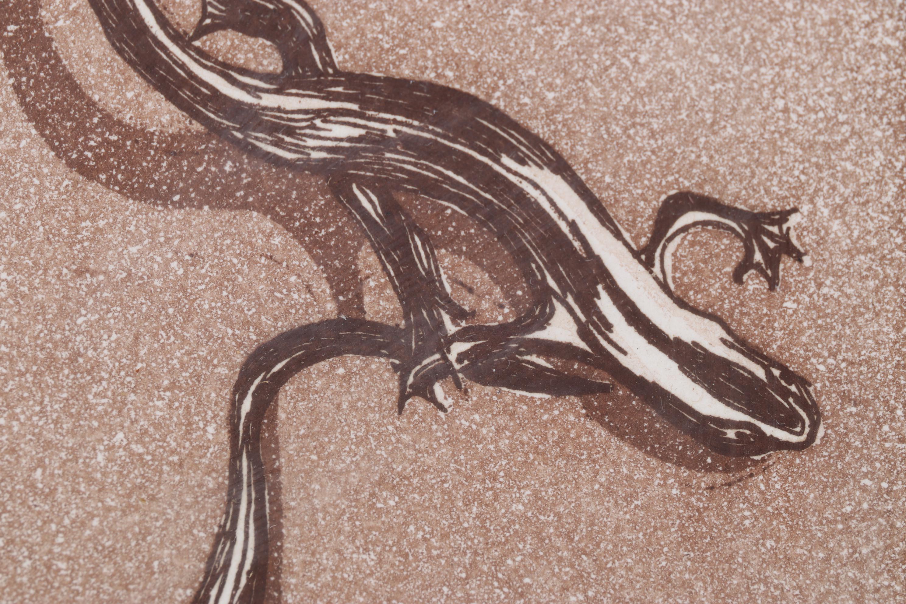 Sparrow Color Woodcut Print "Lizards," 1978