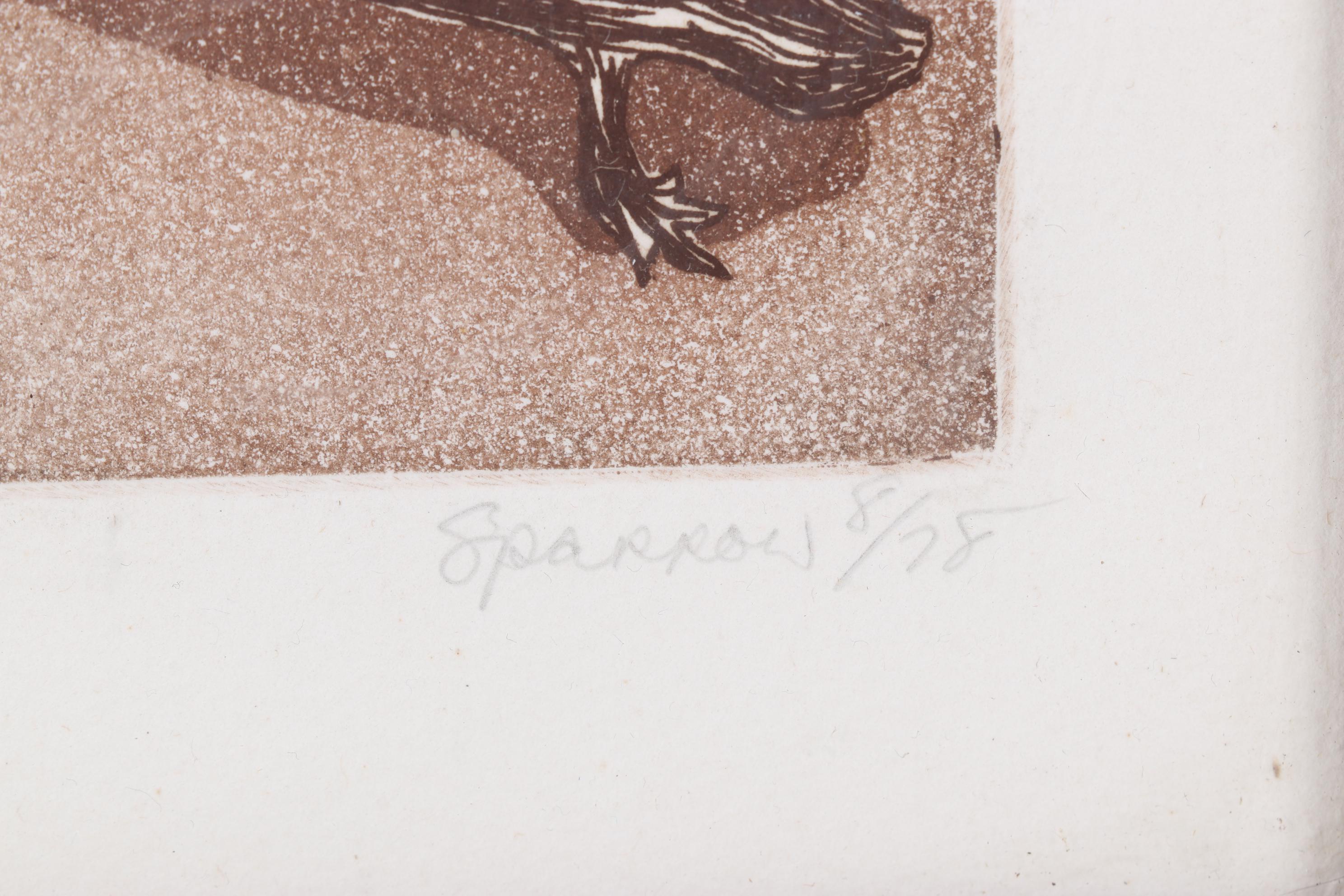 Sparrow Color Woodcut Print "Lizards," 1978